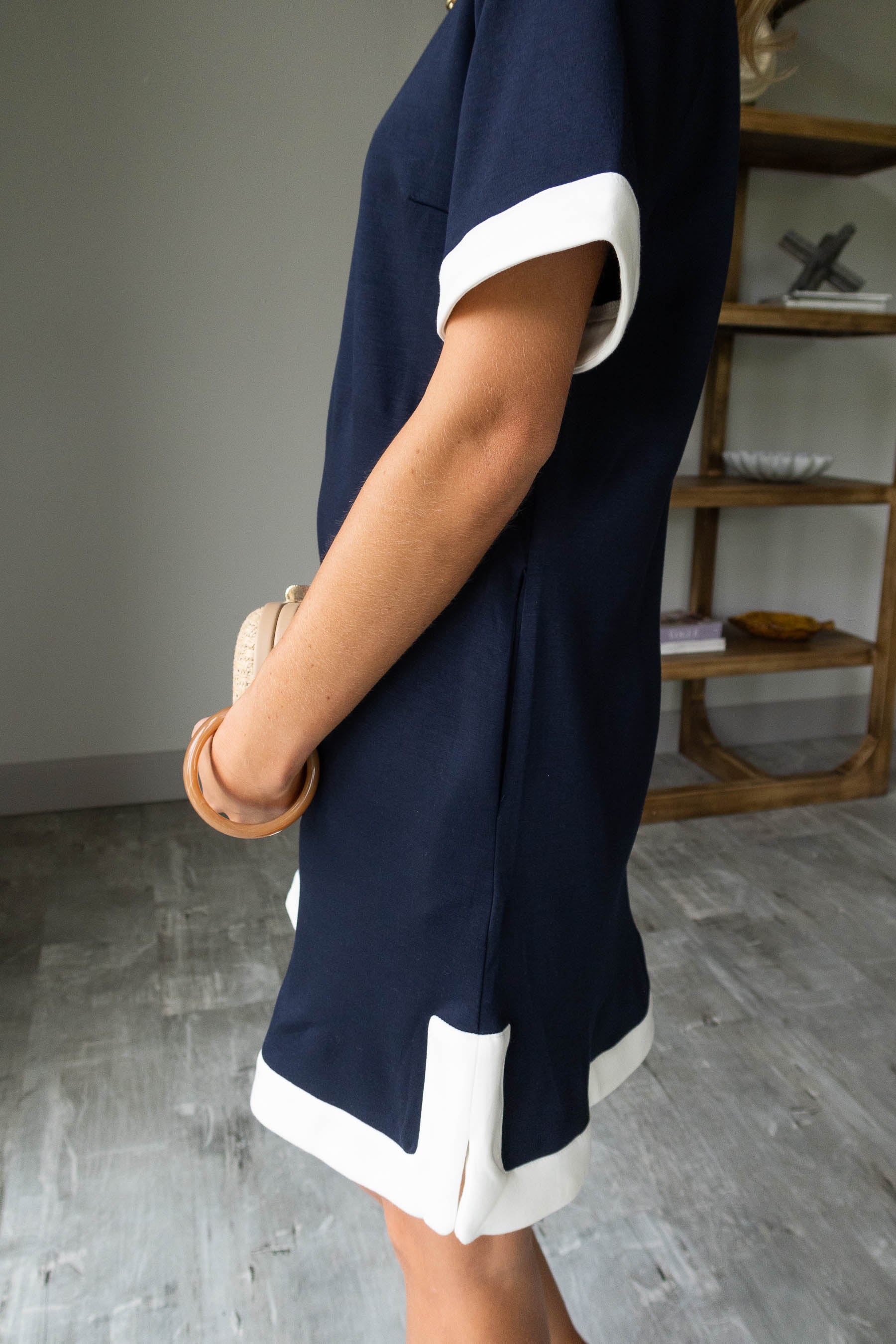 Chloe Navy & White Short Sleeve Mini Dress - Image 3