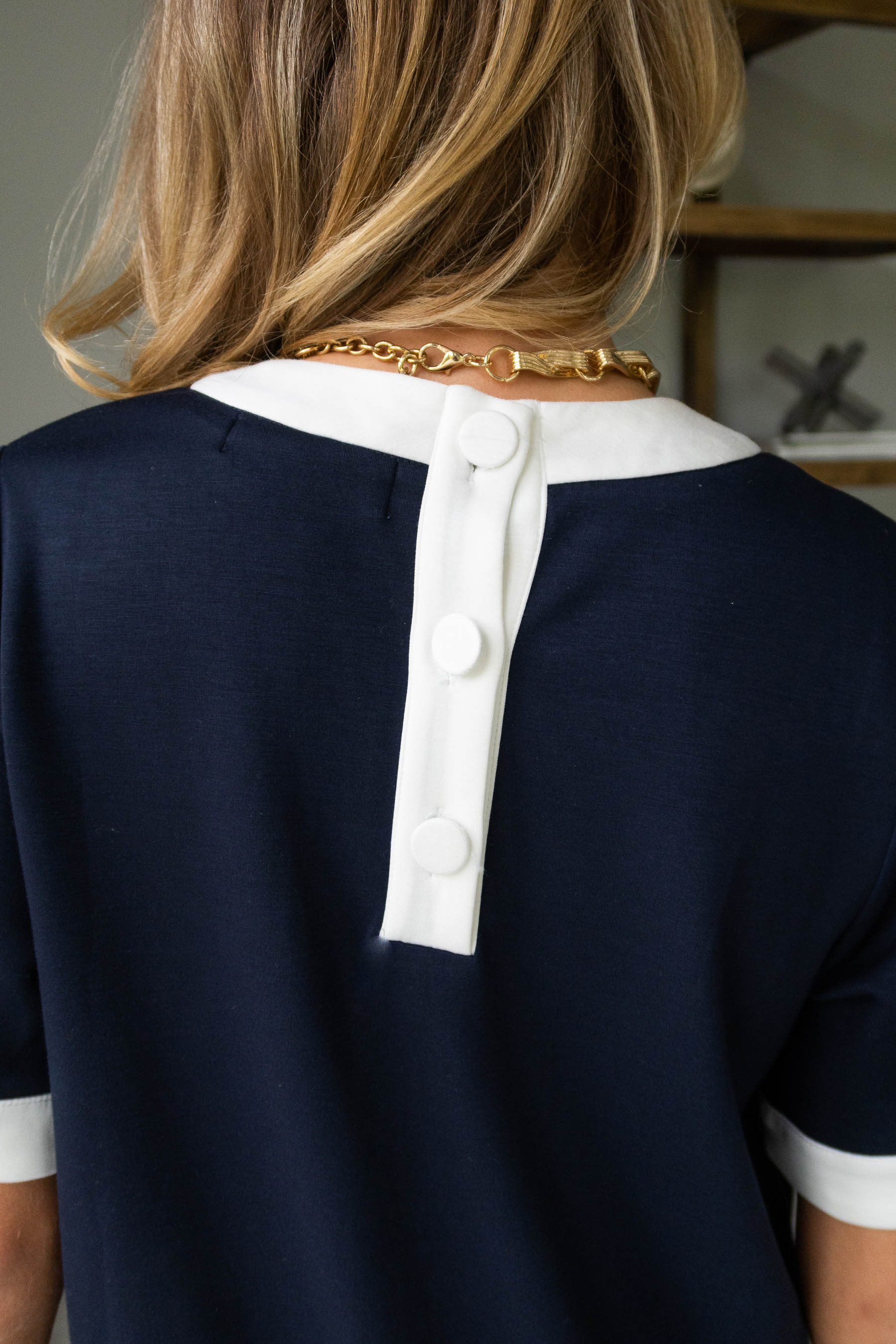 Chloe Navy & White Short Sleeve Mini Dress - Image 6