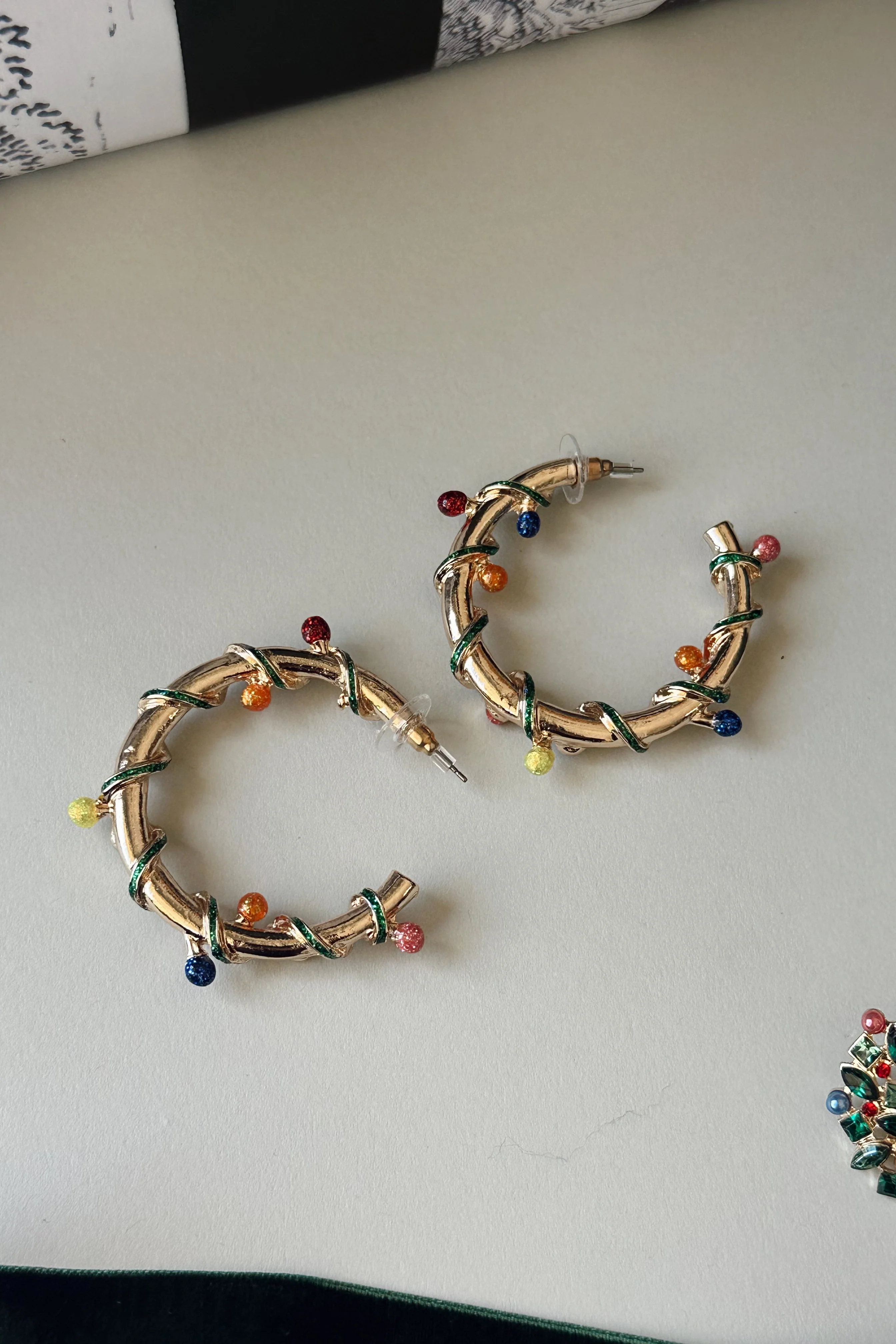 Christmas Light Multicolor Hoop Earrings - Image 2