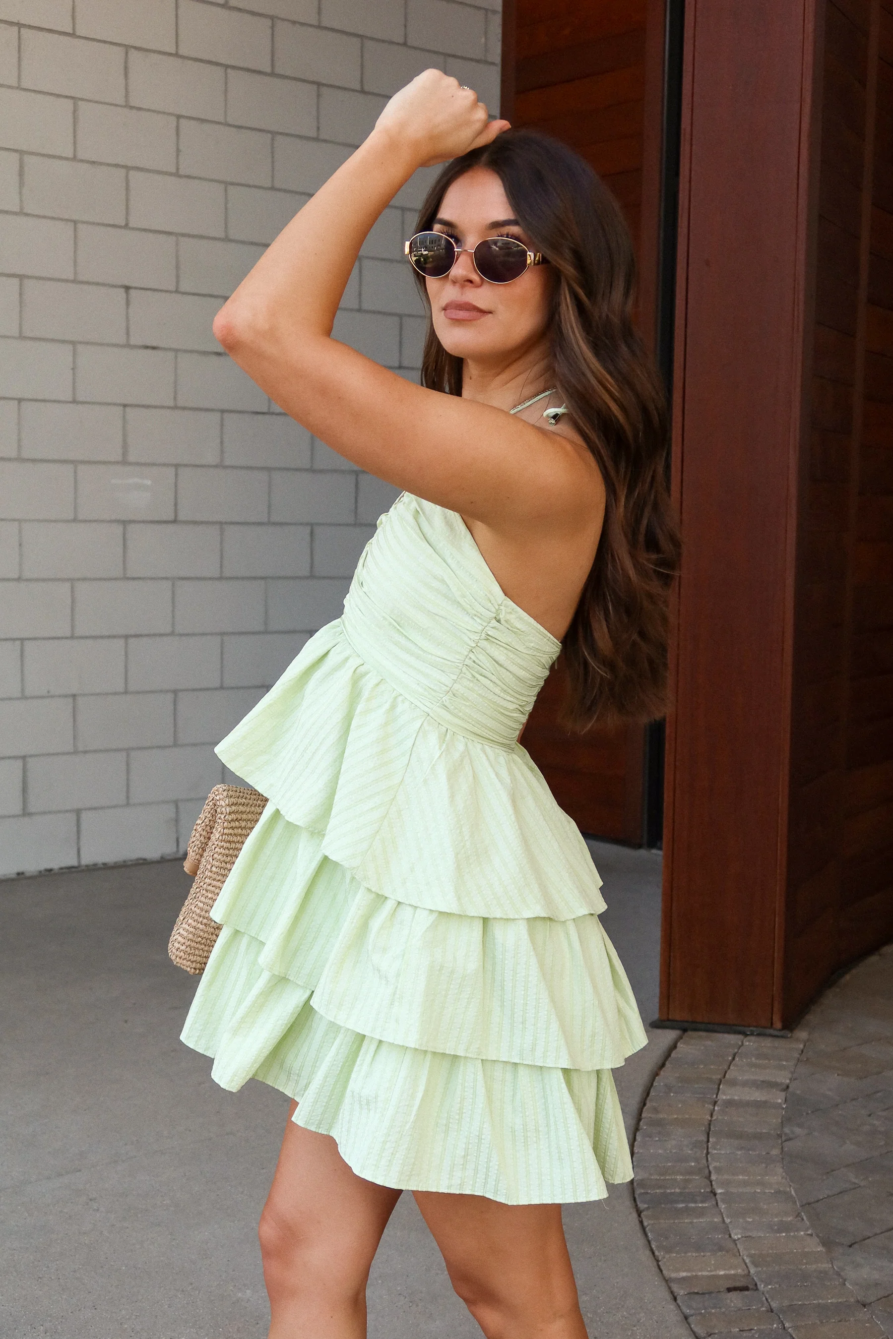 Cierra Light Green Tiered Halter Mini Dress - Image 3