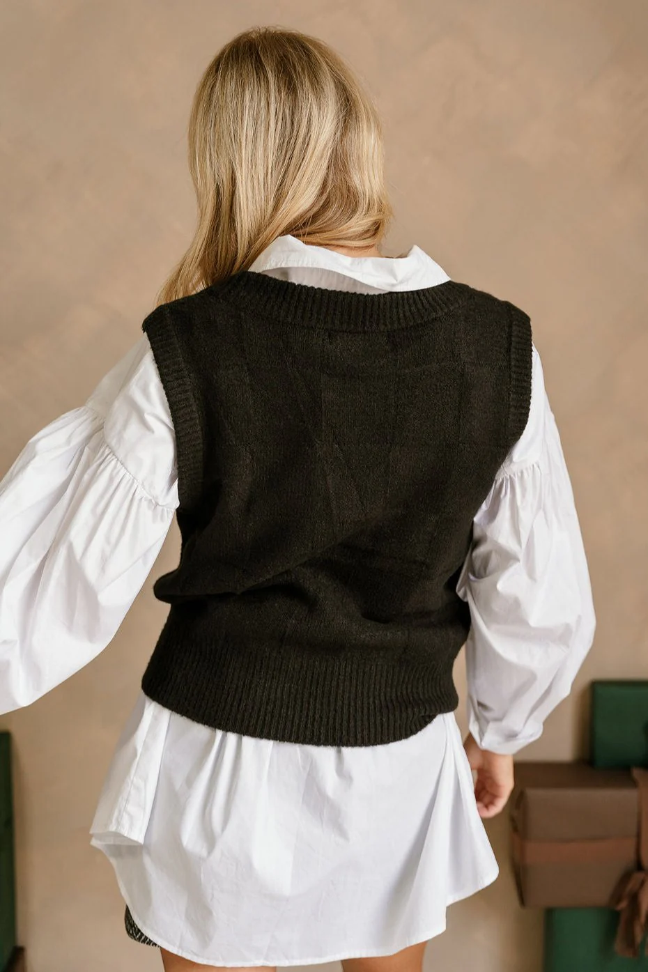 Clara Black Checkered Sweater Vest - Image 3