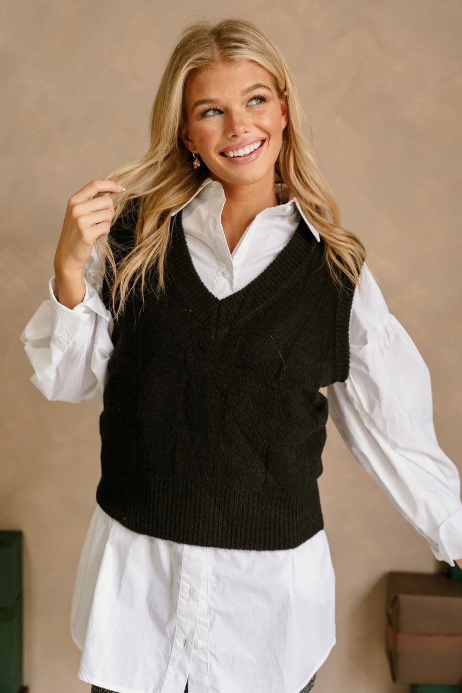 Clara Black Checkered Sweater Vest - Image 4