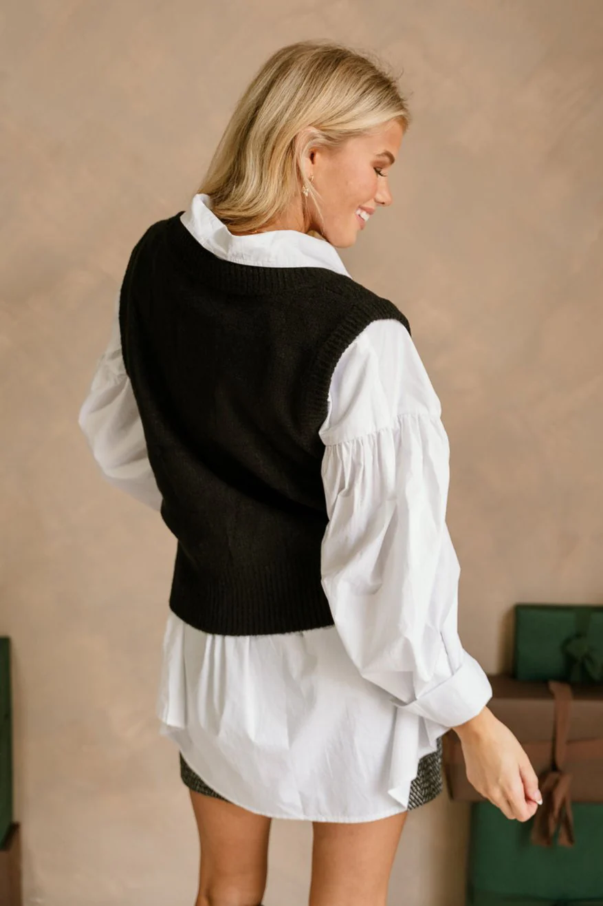 Clara Black Checkered Sweater Vest - Image 9