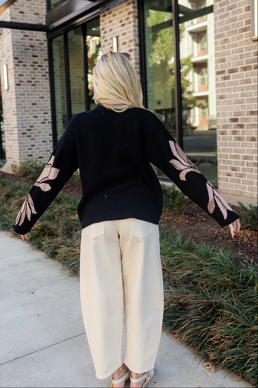 Clara Black & Taupe Floral Knit Sweater - Image 10