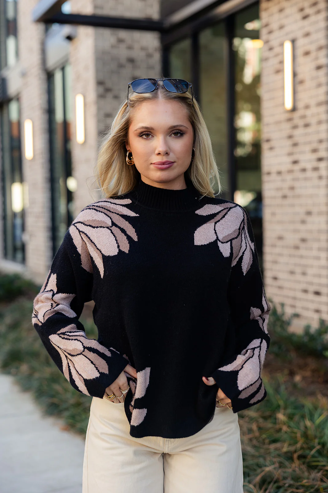 Clara Black & Taupe Floral Knit Sweater - Image 5