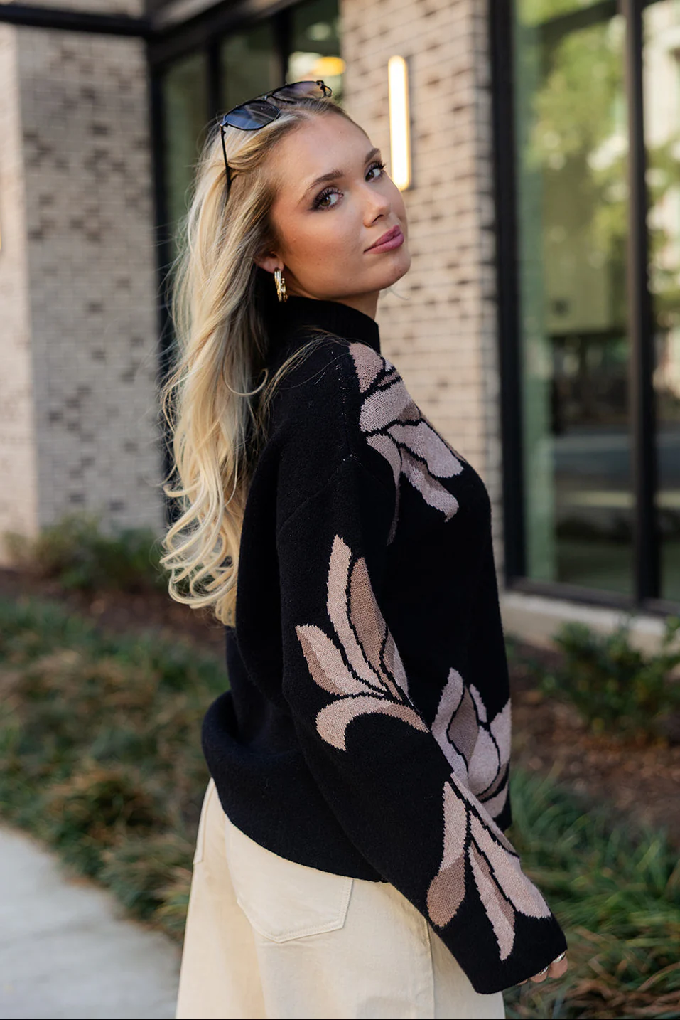 Clara Black & Taupe Floral Knit Sweater - Image 6