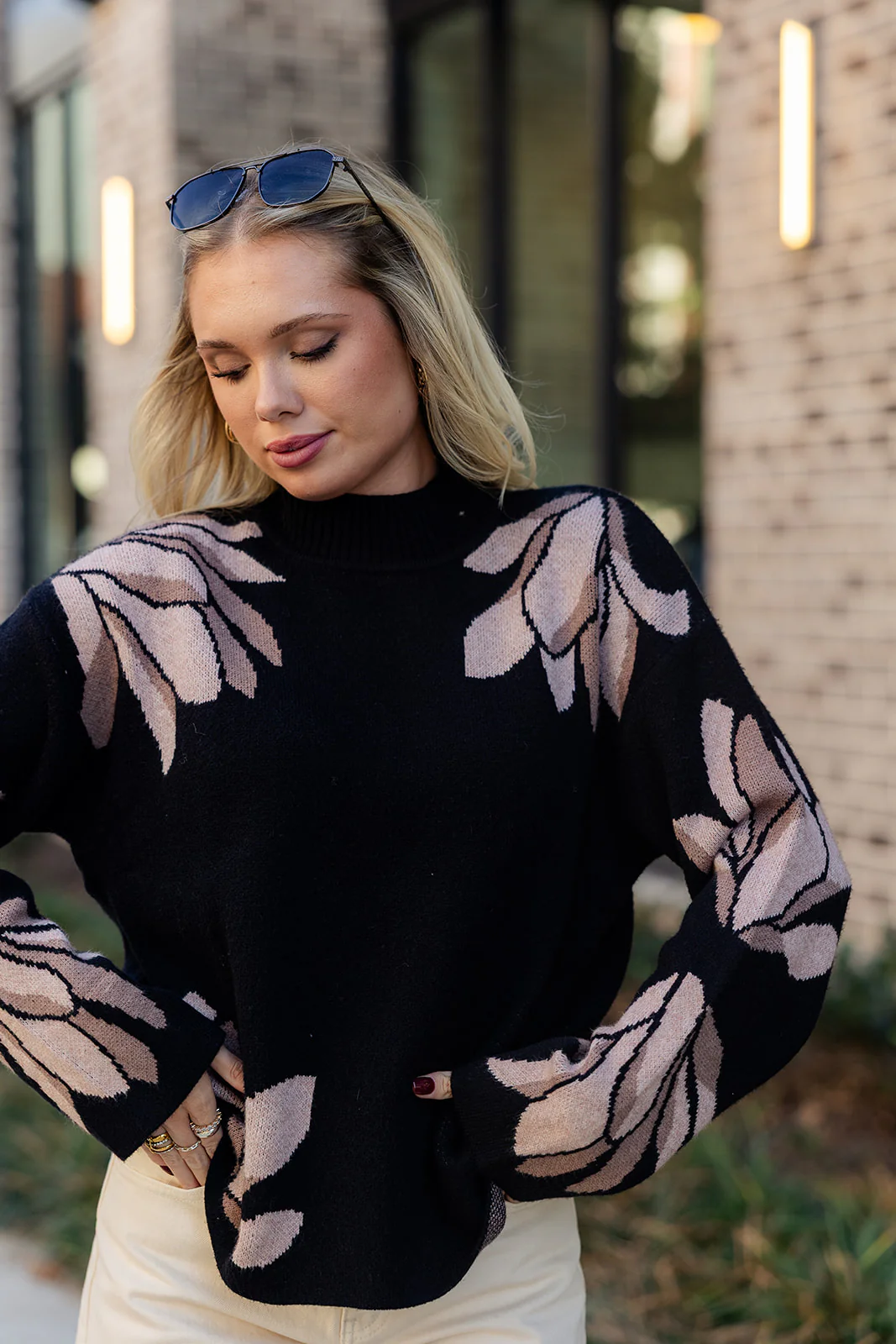 Clara Black & Taupe Floral Knit Sweater - Image 7