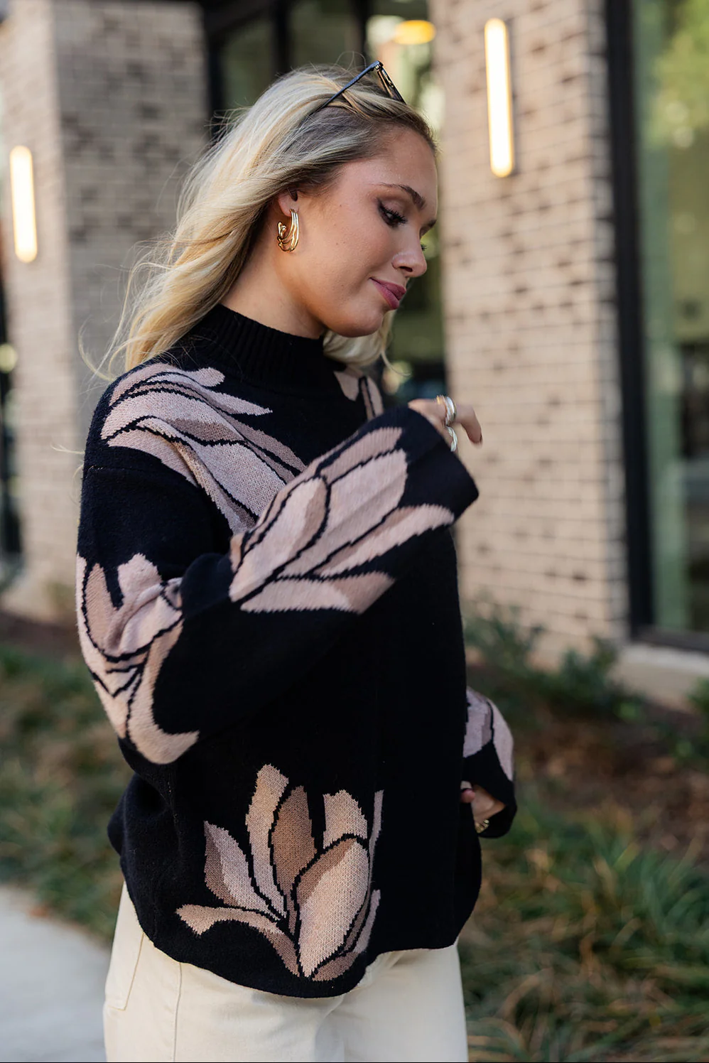 Clara Black & Taupe Floral Knit Sweater - Image 8