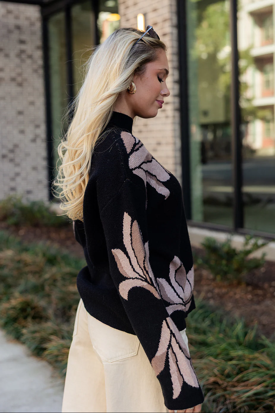 Clara Black & Taupe Floral Knit Sweater - Image 9