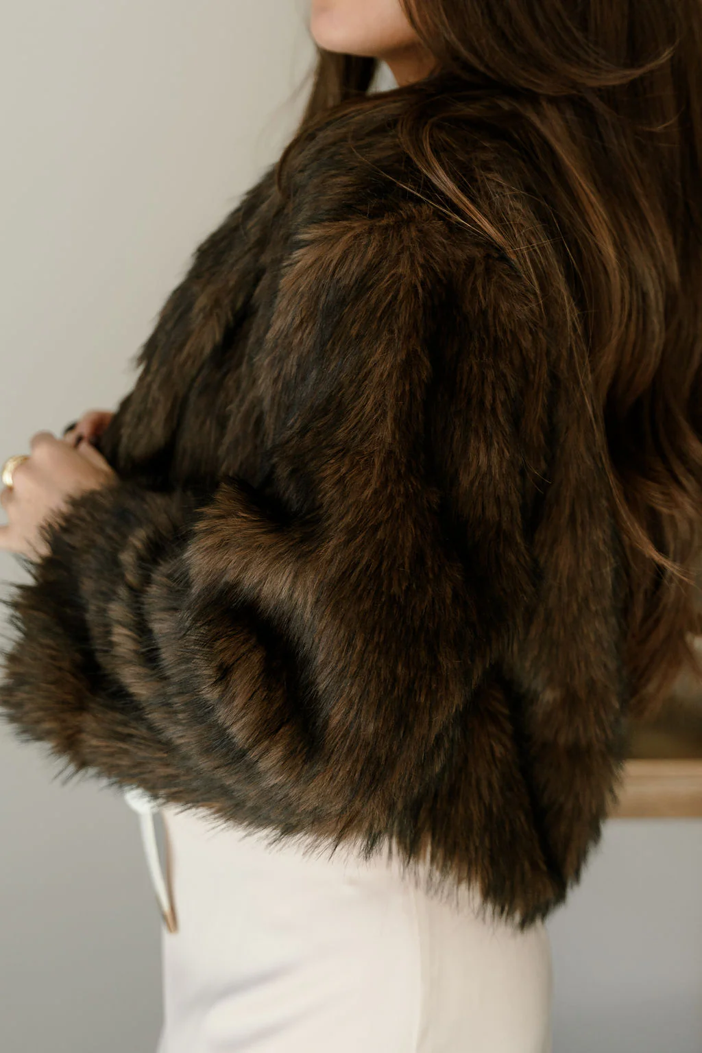 Clara Dark Brown Fur Cropped Jacket - Image 10
