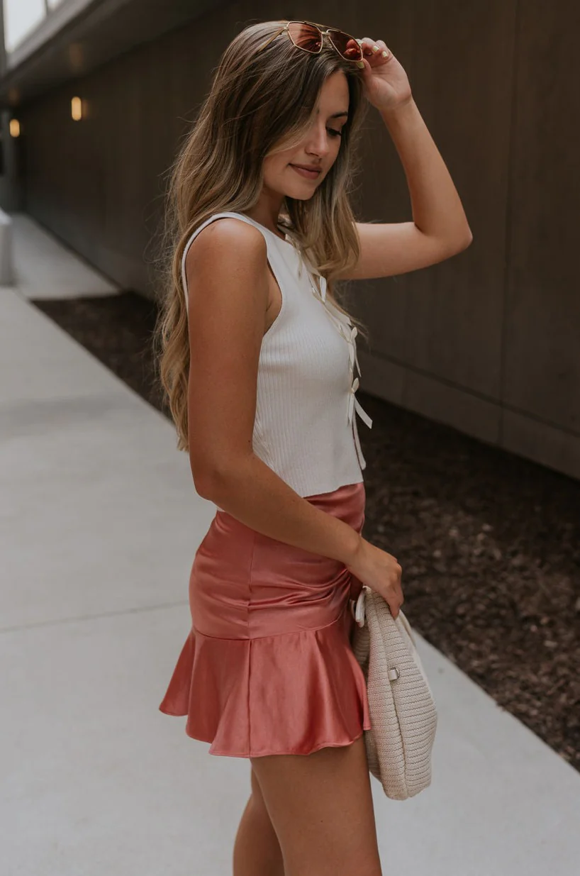 Clara Ginger Satin Ruched Skirt - Image 5