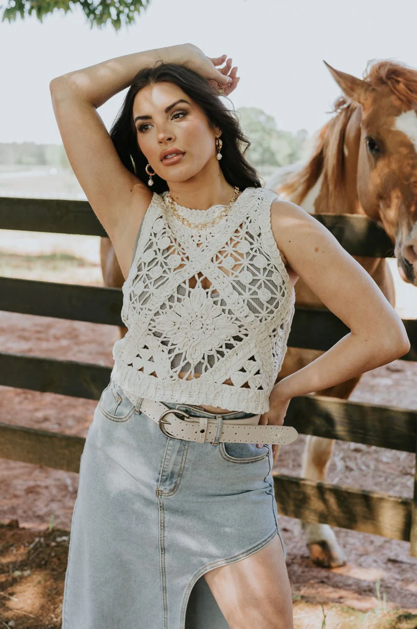 Clara Natural Crochet Medallion Tank