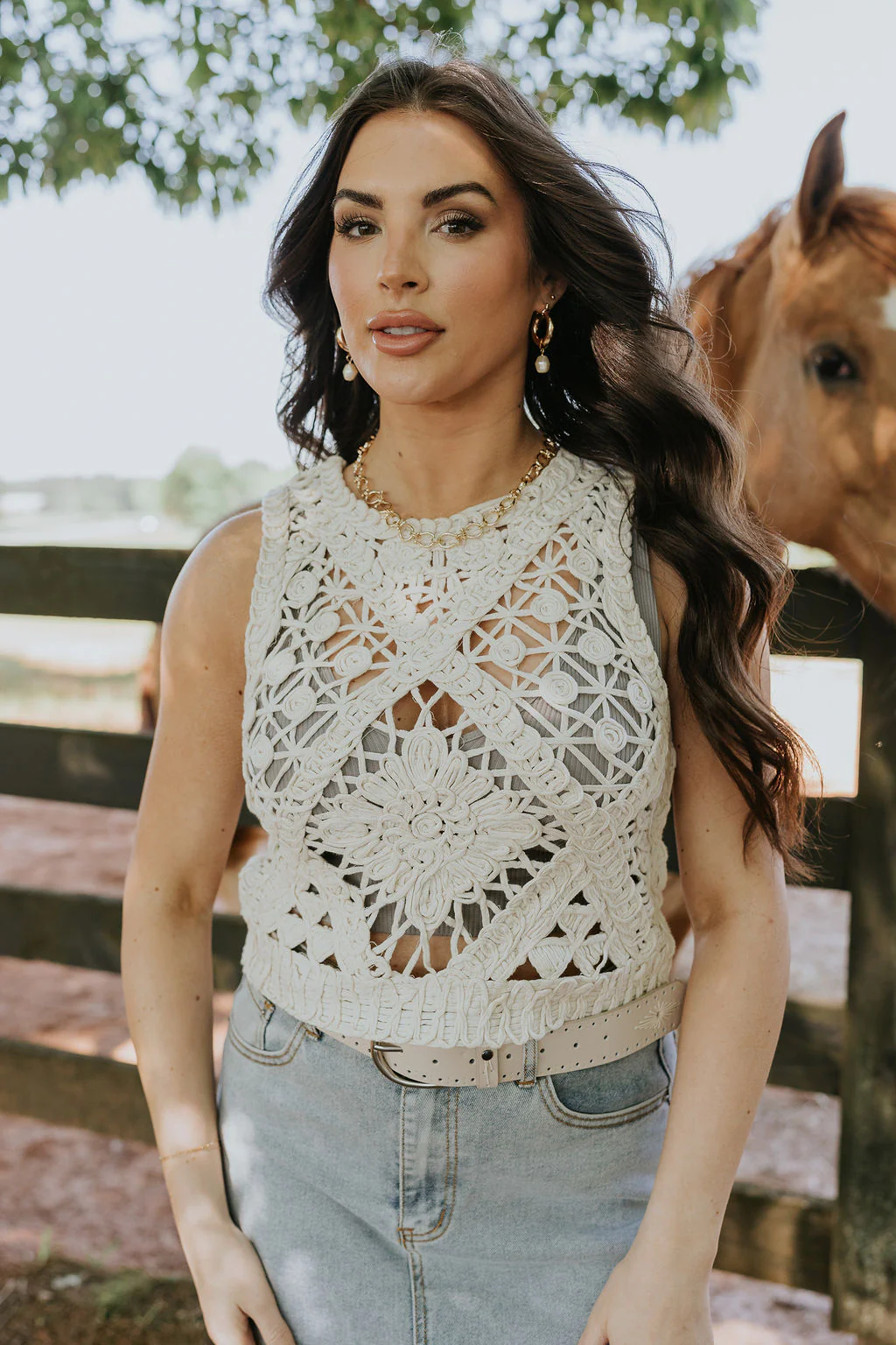 Clara Natural Crochet Medallion Tank - Image 2