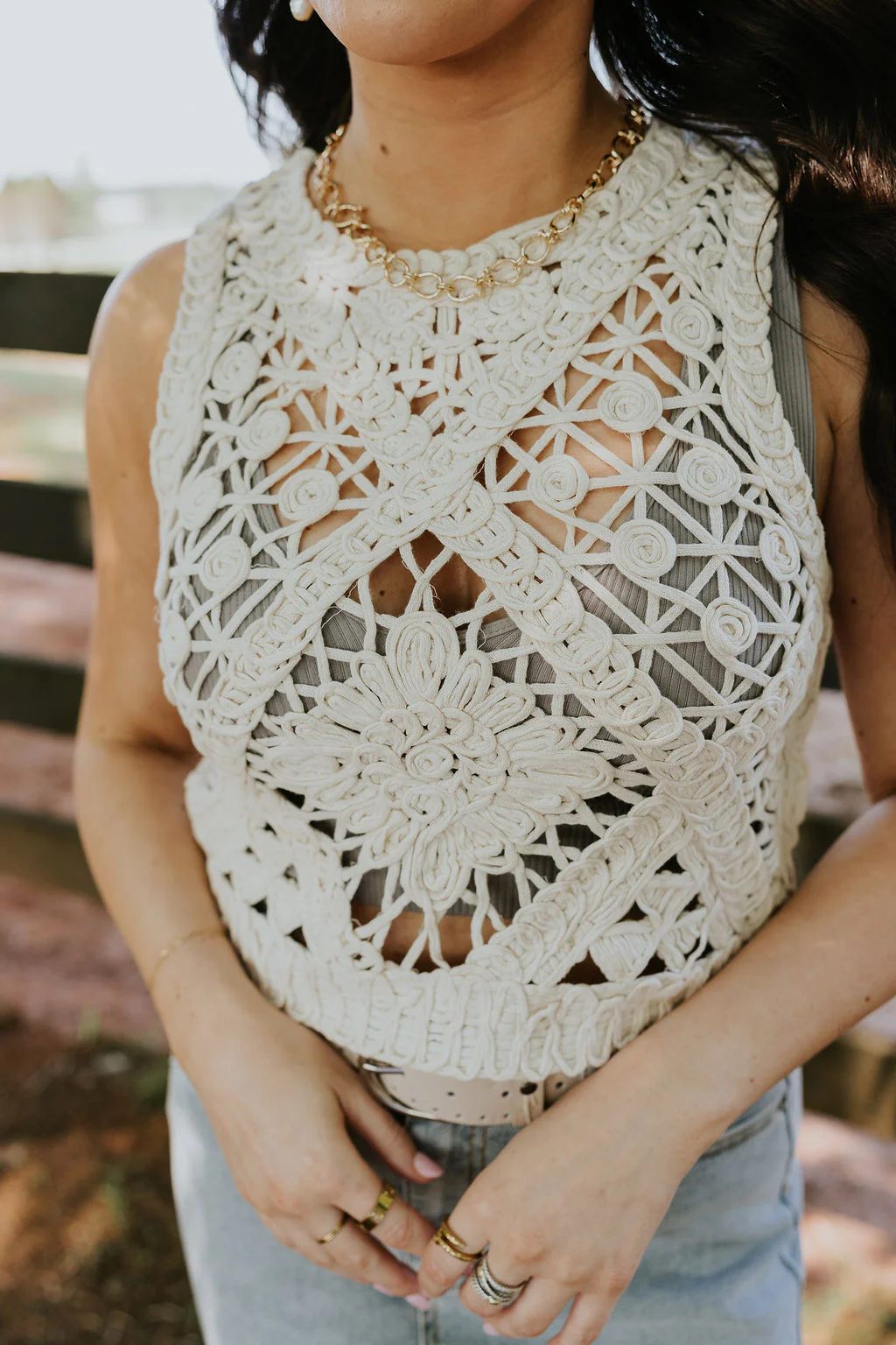Clara Natural Crochet Medallion Tank - Image 3