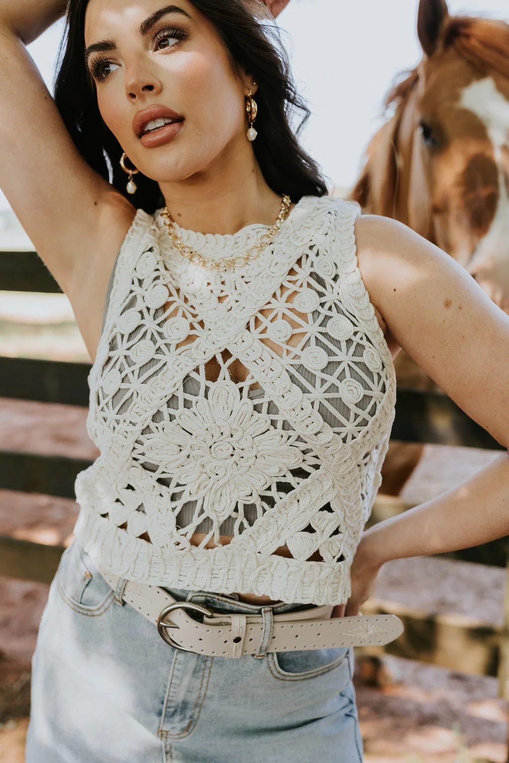 Clara Natural Crochet Medallion Tank - Image 4