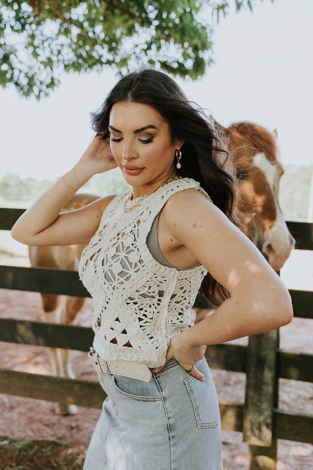 Clara Natural Crochet Medallion Tank - Image 5