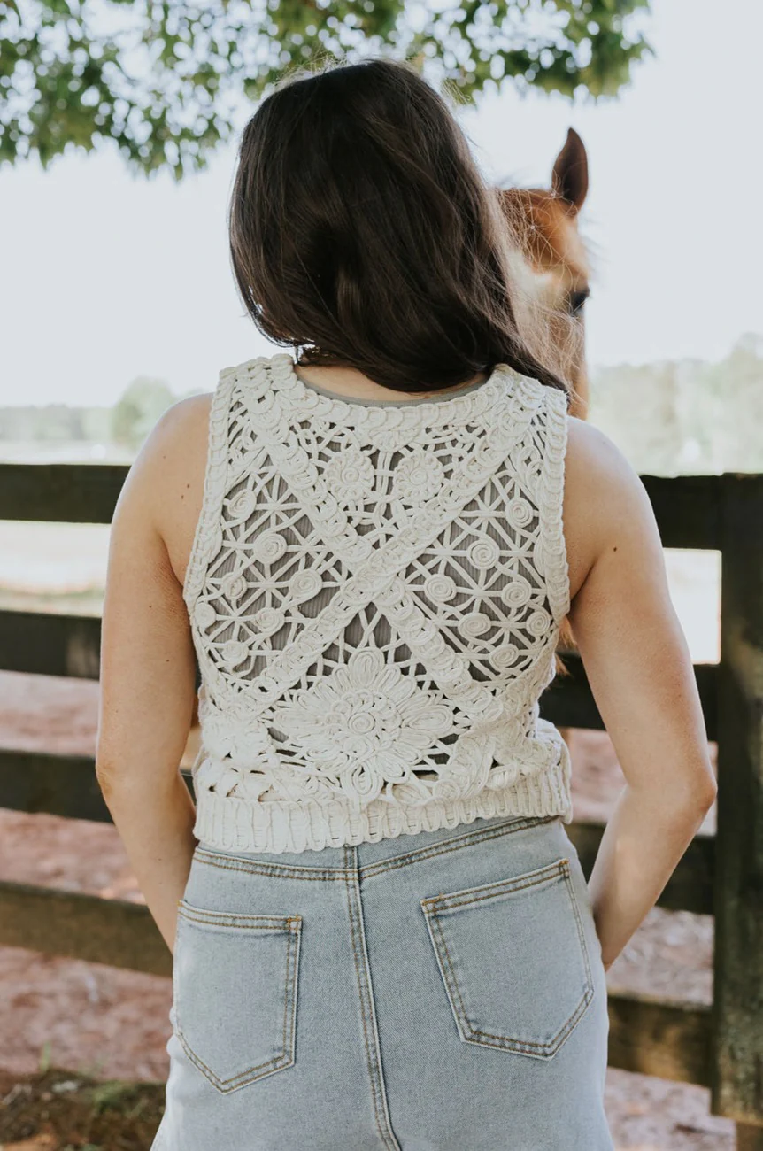 Clara Natural Crochet Medallion Tank - Image 6
