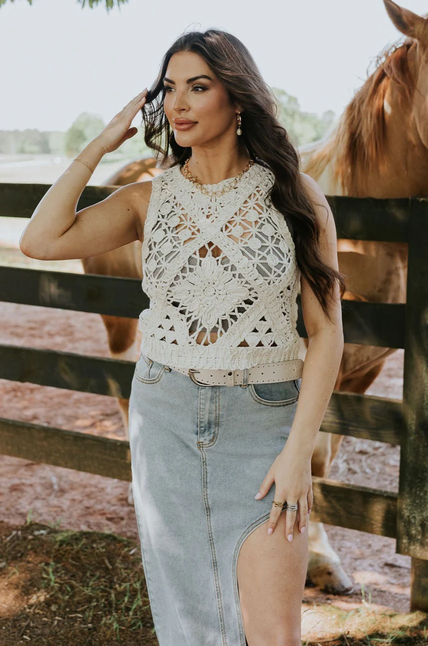 Clara Natural Crochet Medallion Tank - Image 7