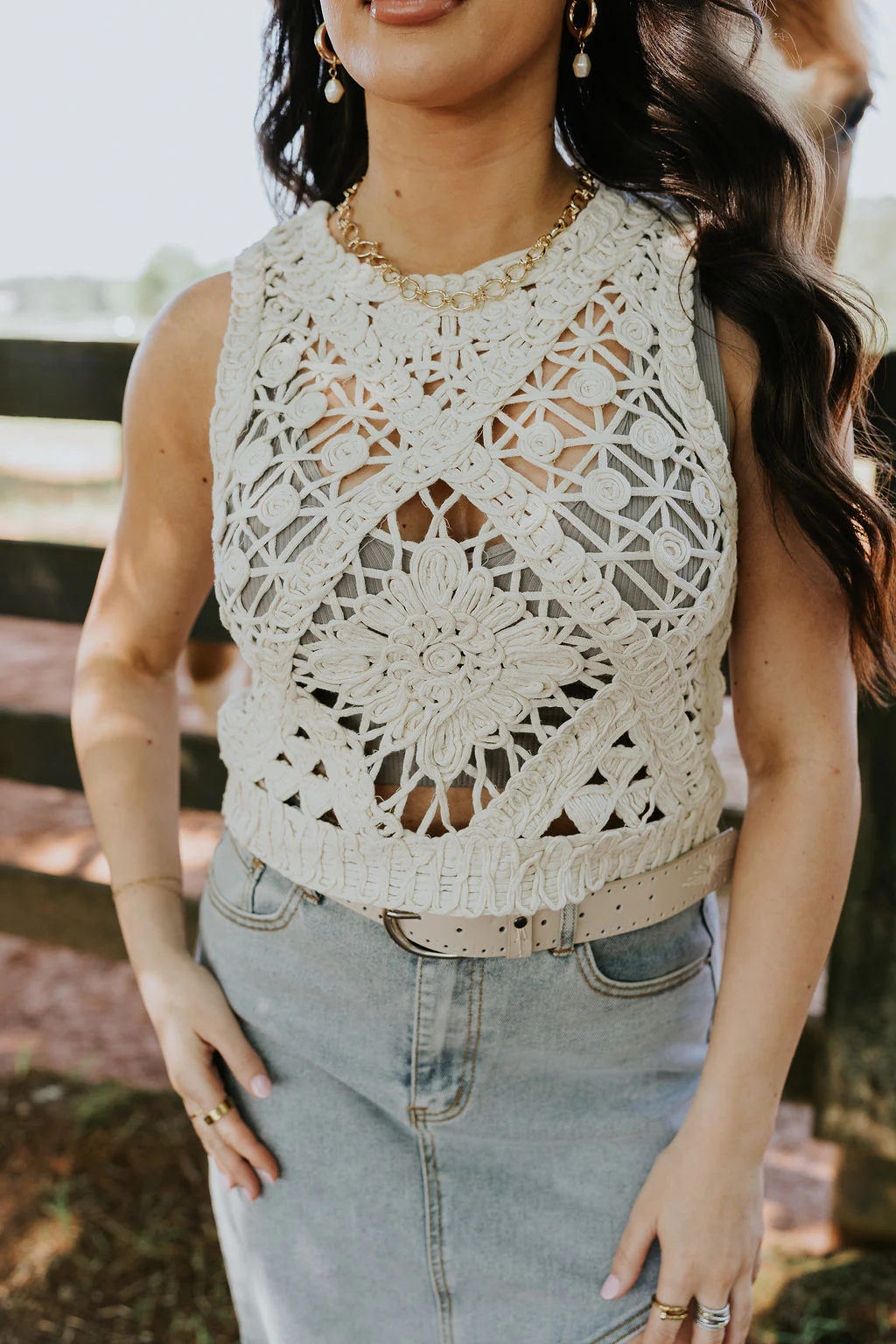 Clara Natural Crochet Medallion Tank - Image 8