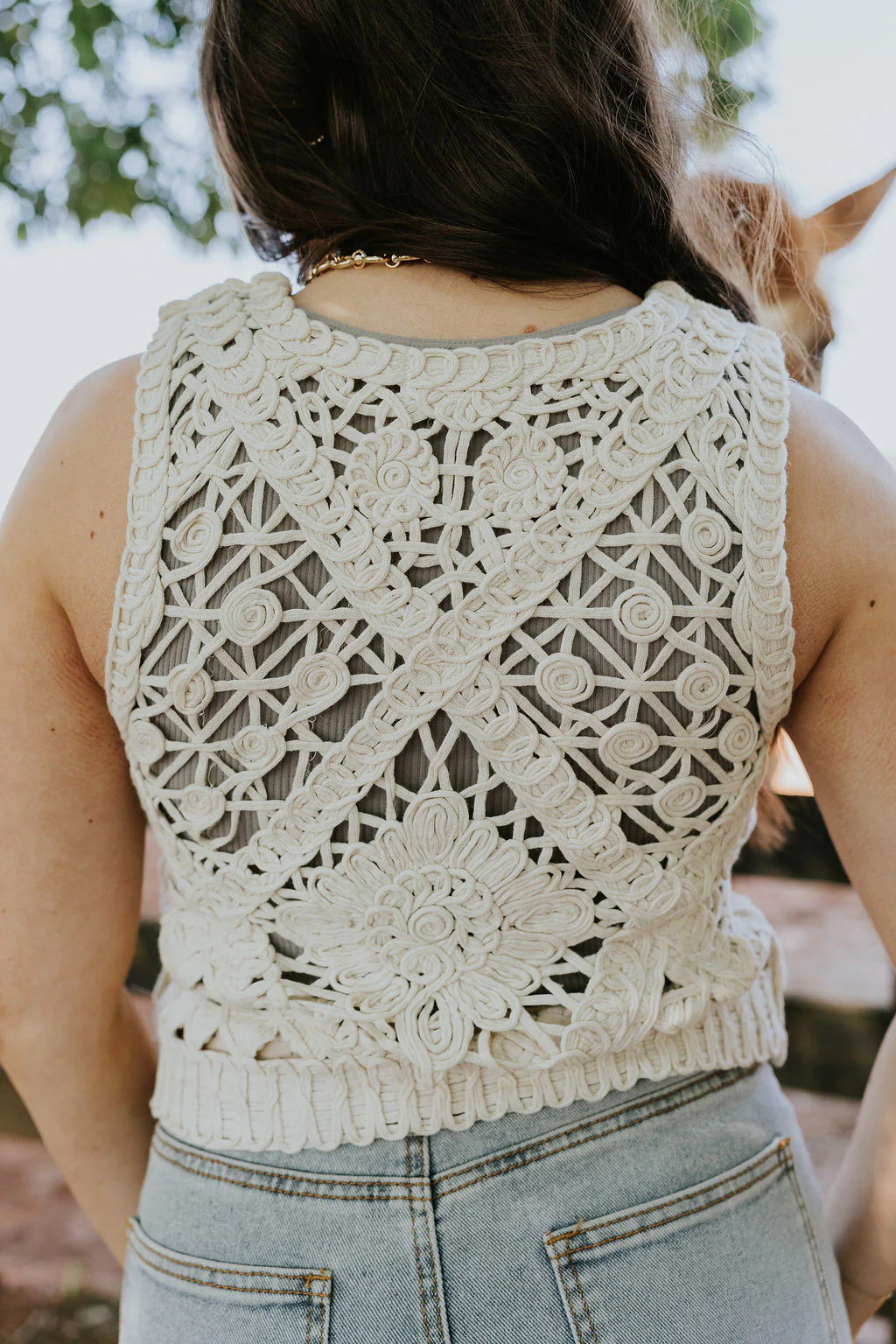 Clara Natural Crochet Medallion Tank - Image 9