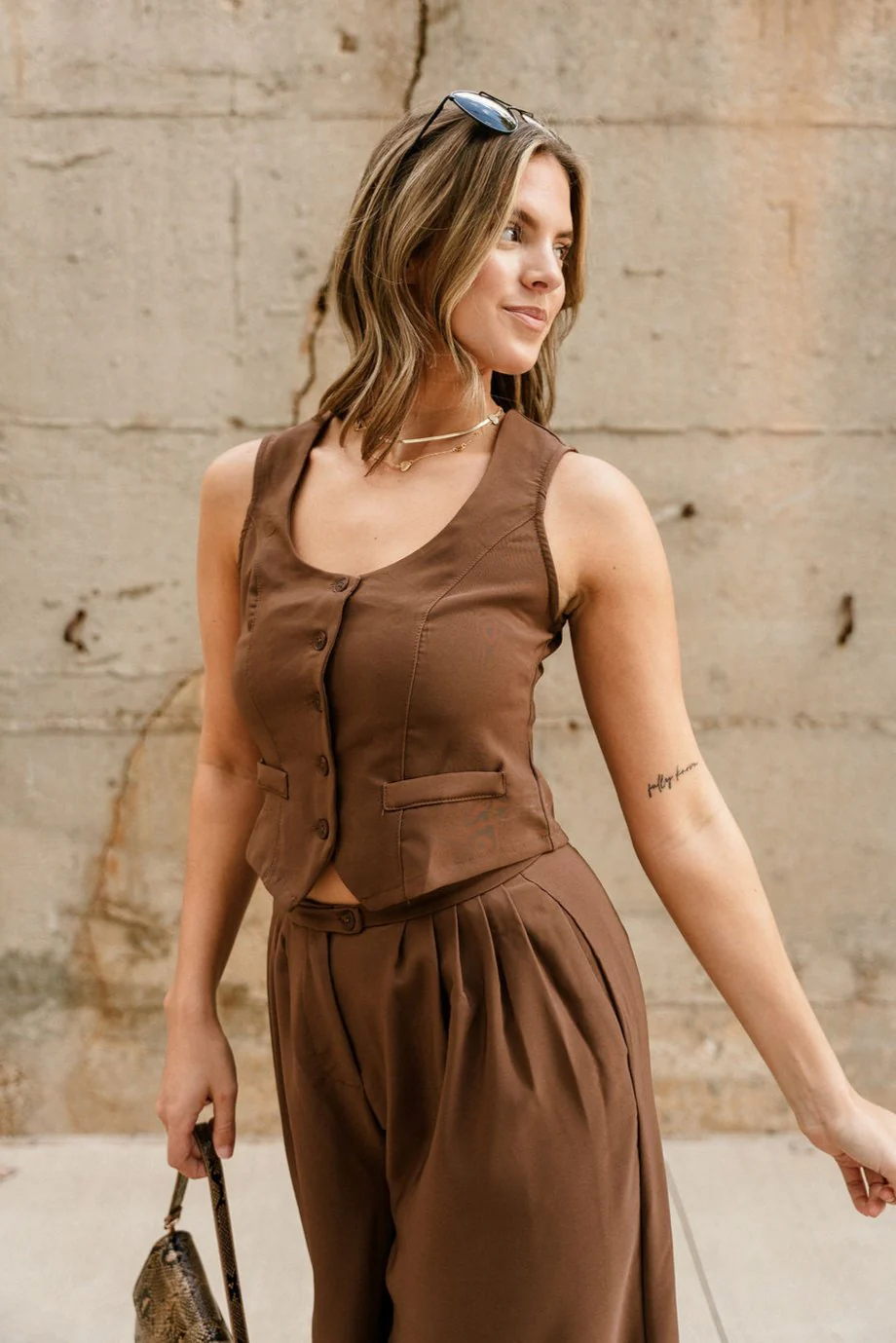 Cleo Brown Button-Up Vest - Image 2