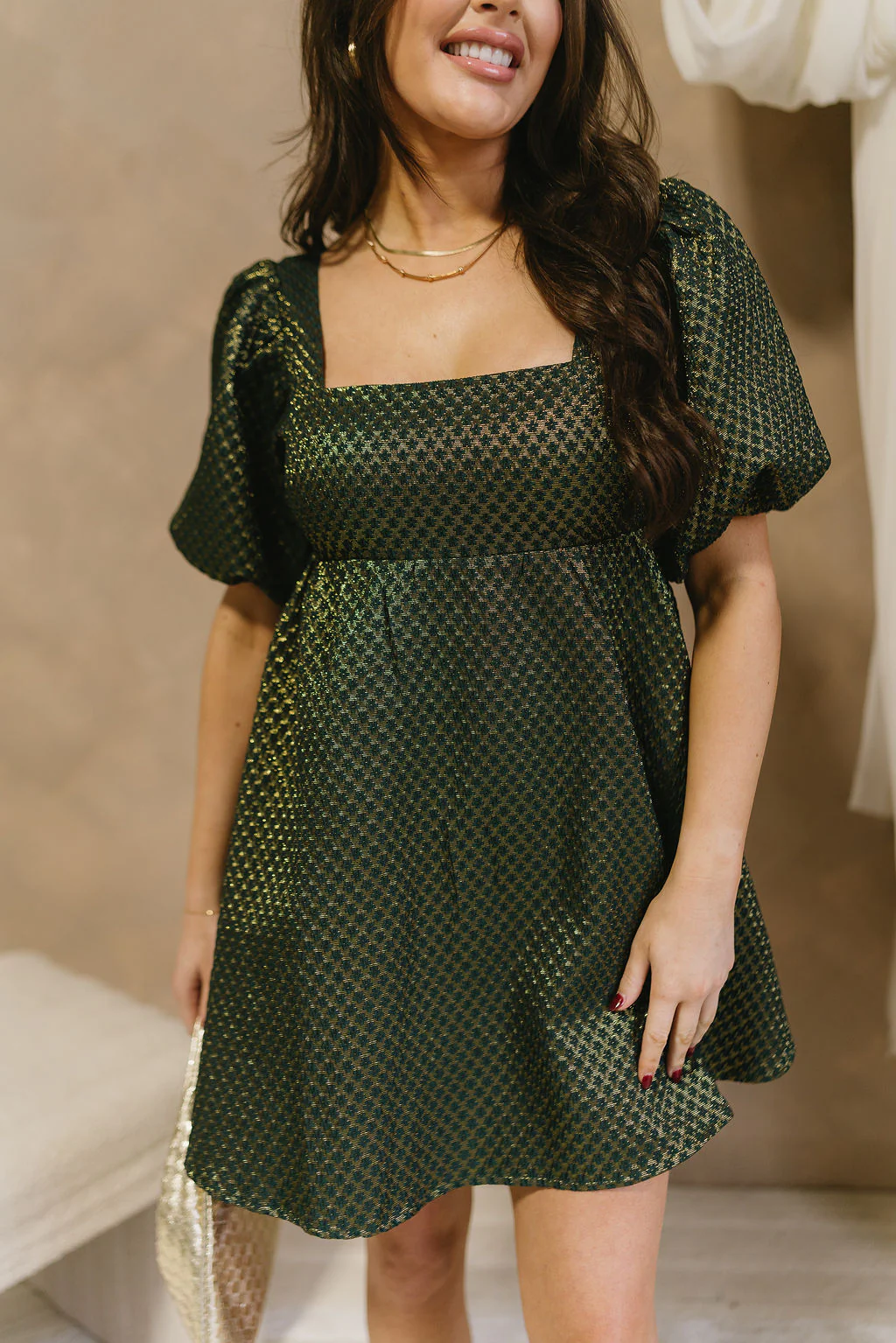 Halo Hunter Green & Gold Bow Mini Dress - Image 2