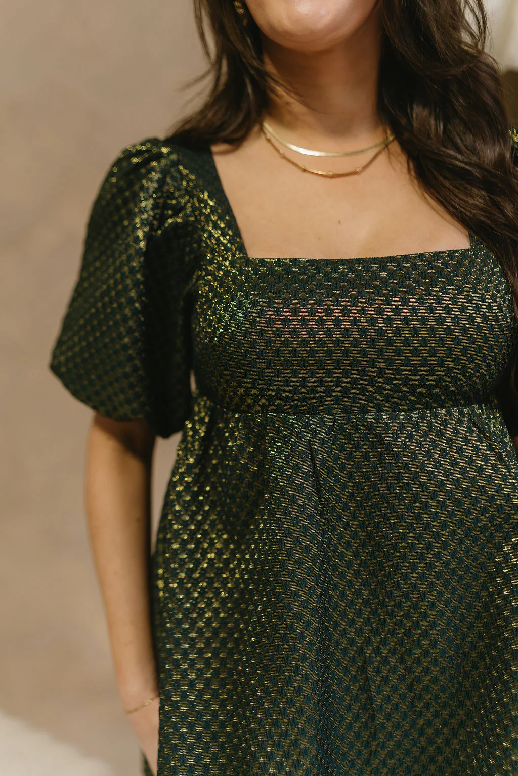 Halo Hunter Green & Gold Bow Mini Dress - Image 5