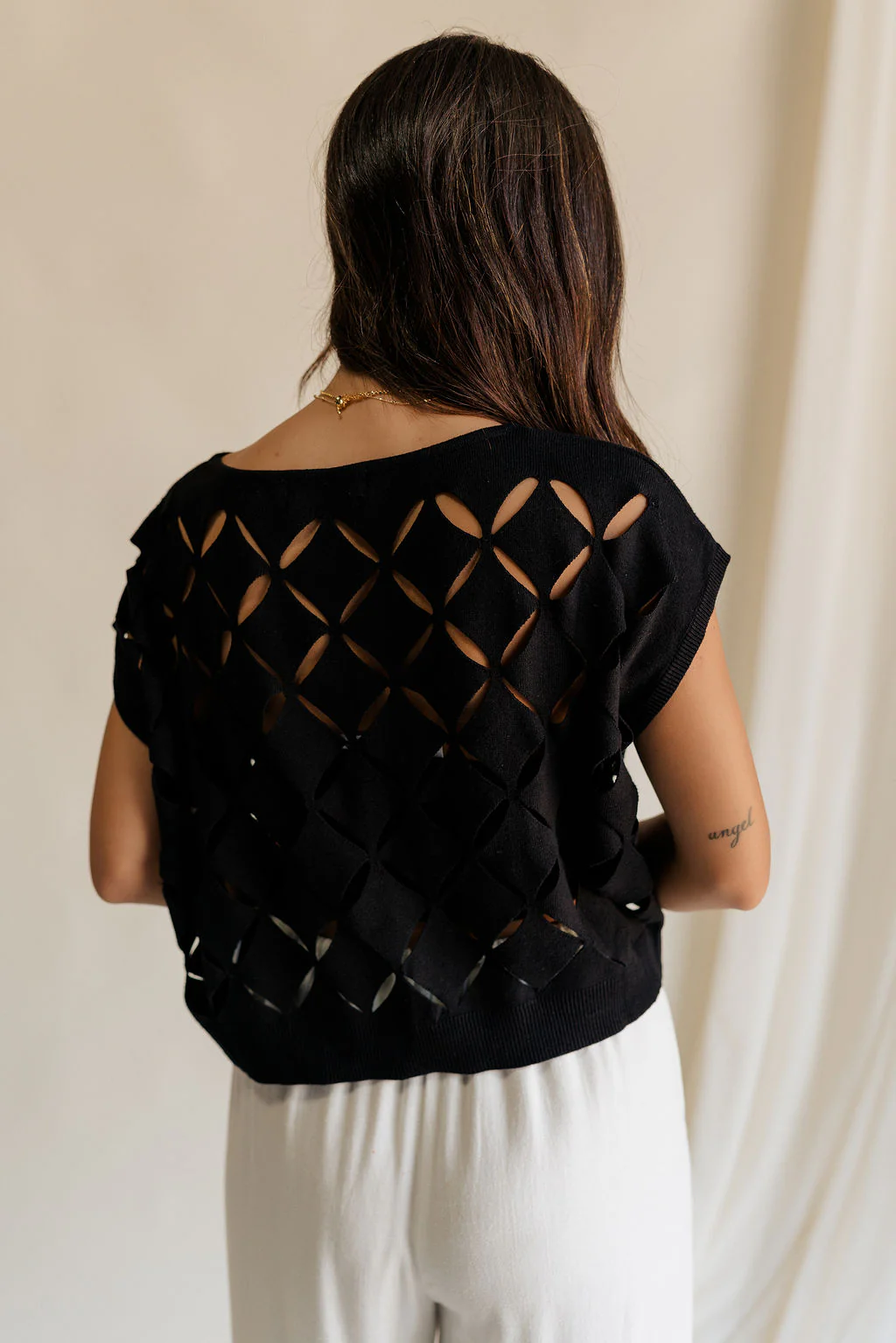 Colette Black Cut-Out Short Sleeve Top - Image 3