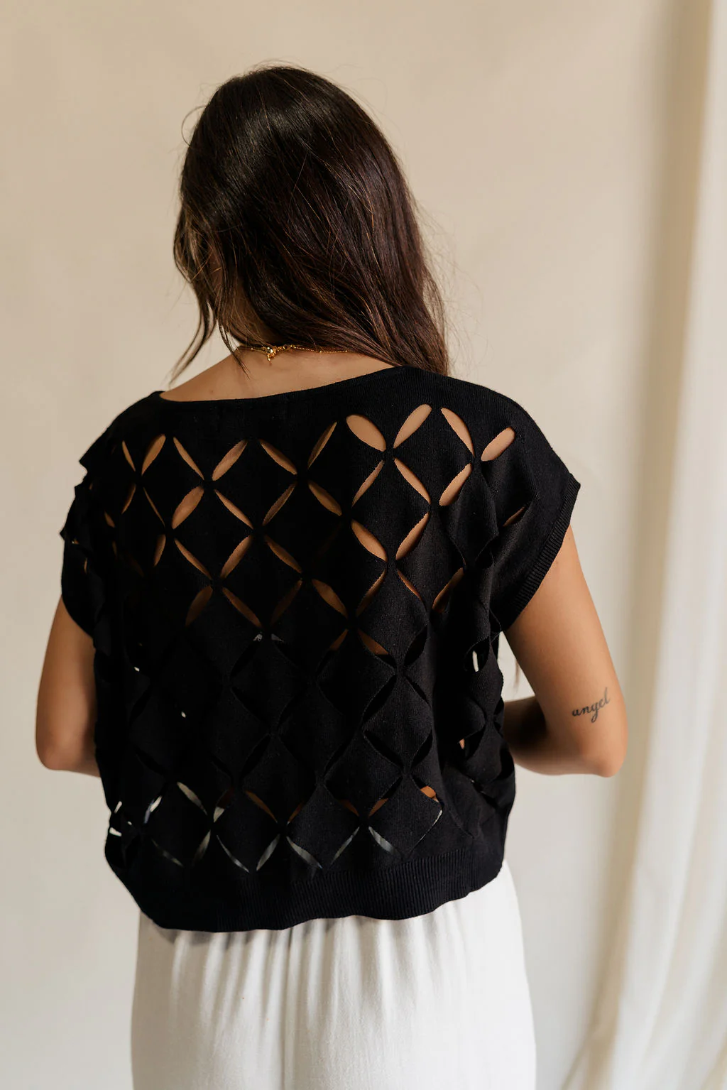 Colette Black Cut-Out Short Sleeve Top - Image 6