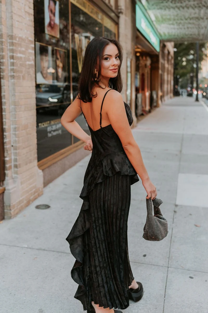 Colette Black Floral Satin Midi Dress - Image 2