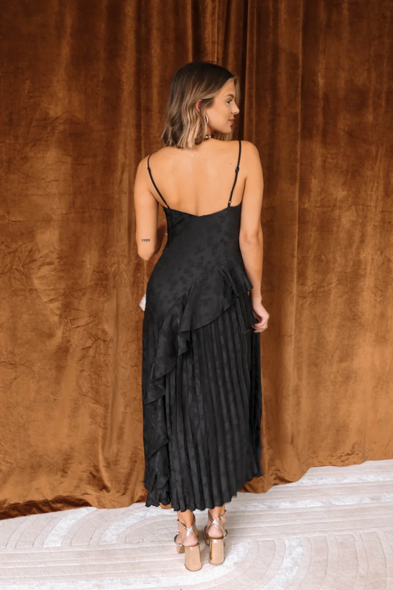 Colette Black Floral Satin Midi Dress - Image 6