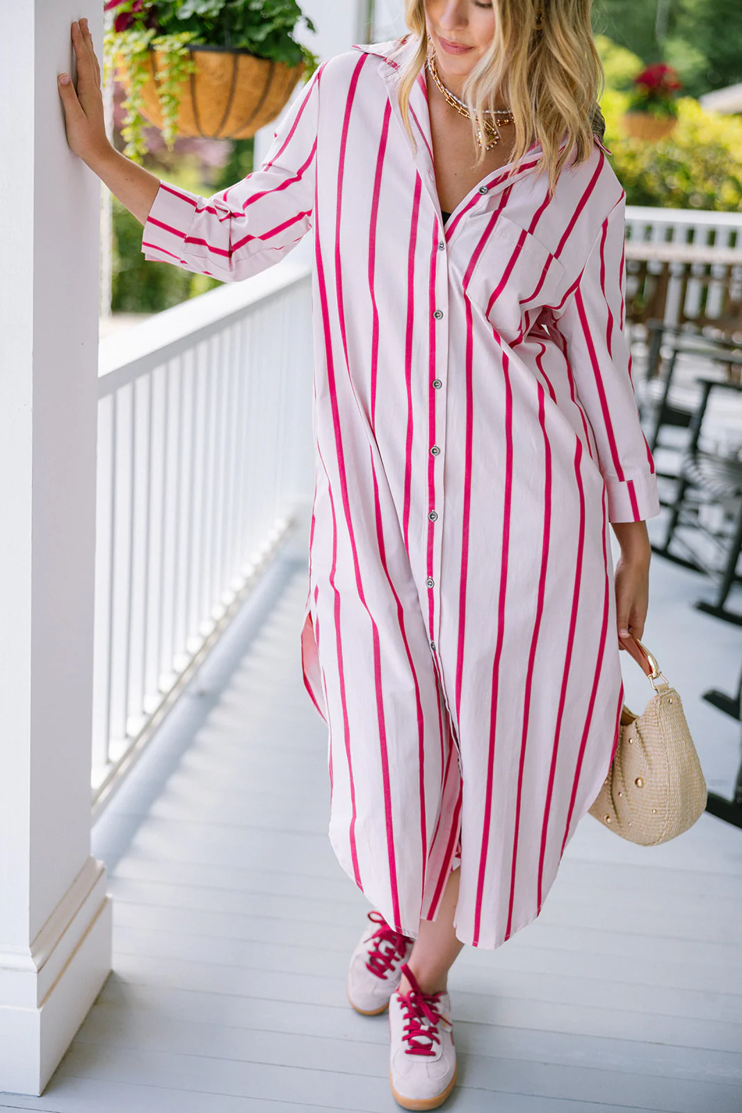 Colette Pink Multi Stripe Midi Dress - Image 3