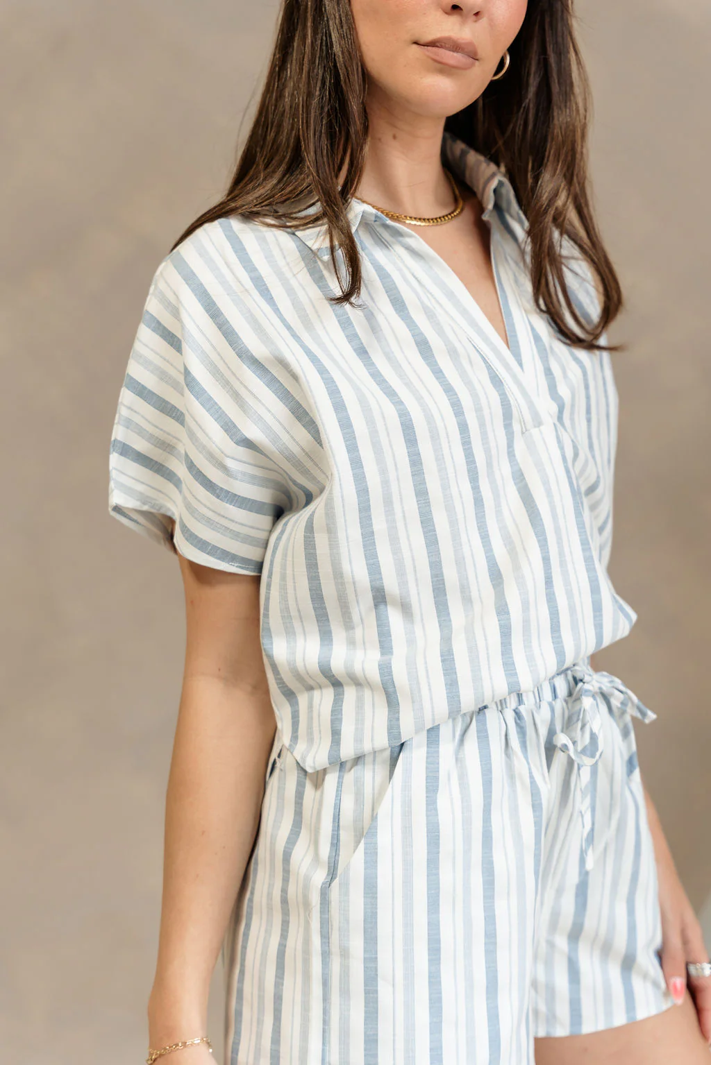 Colette White & Blue Stripe Short Sleeve Top - Image 3