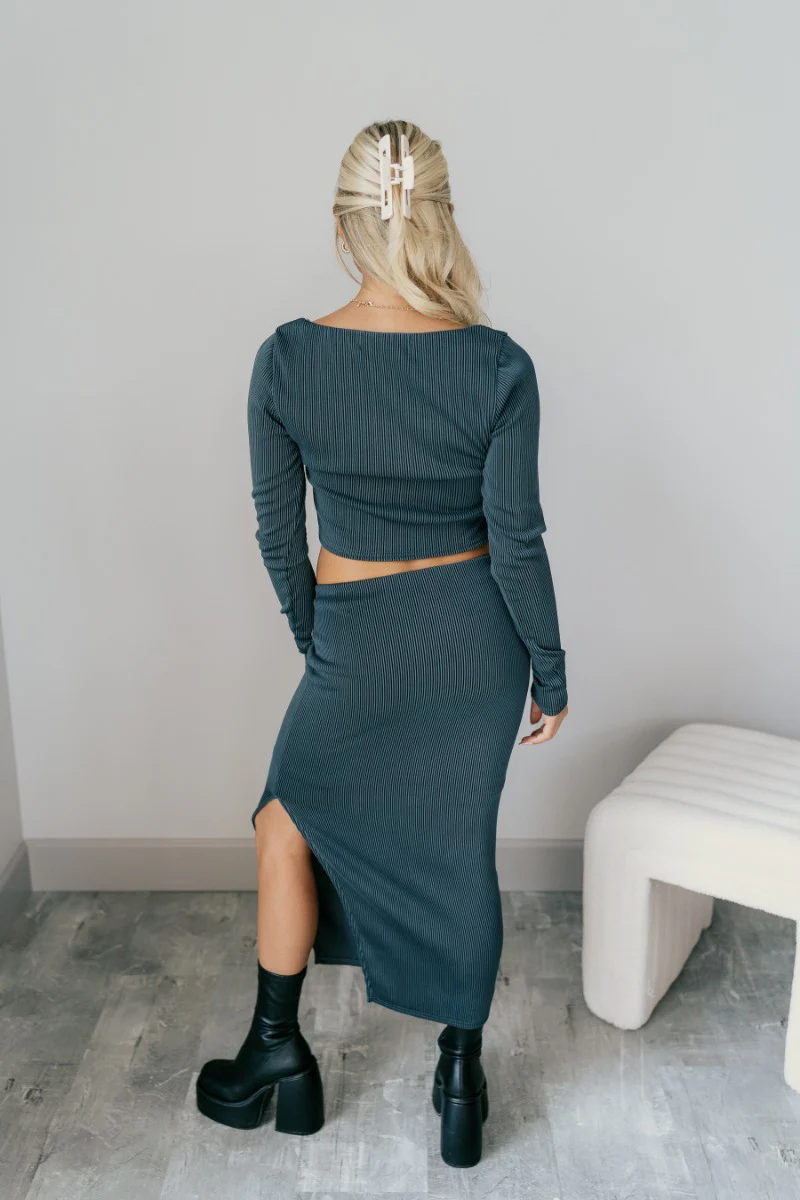Collins Grey Ribbed Long Sleeve Crop Top - Image 6