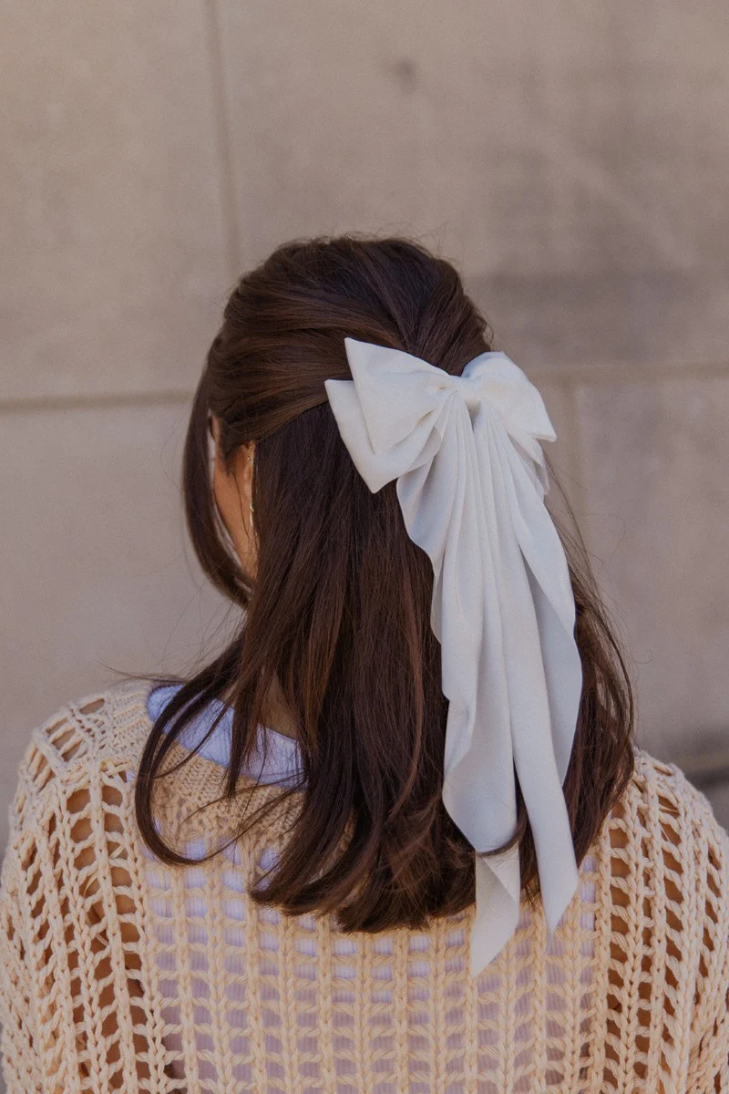 Cora Off White Satin Long Hair Bow - Image 2
