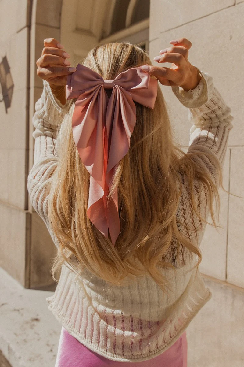 Cora Pink Satin Long Hair Bow