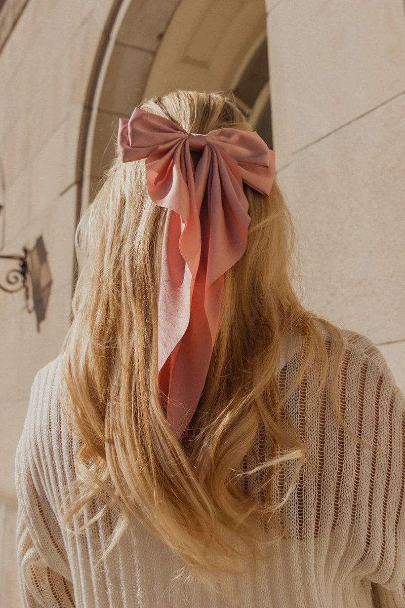 Cora Pink Satin Long Hair Bow - Image 2