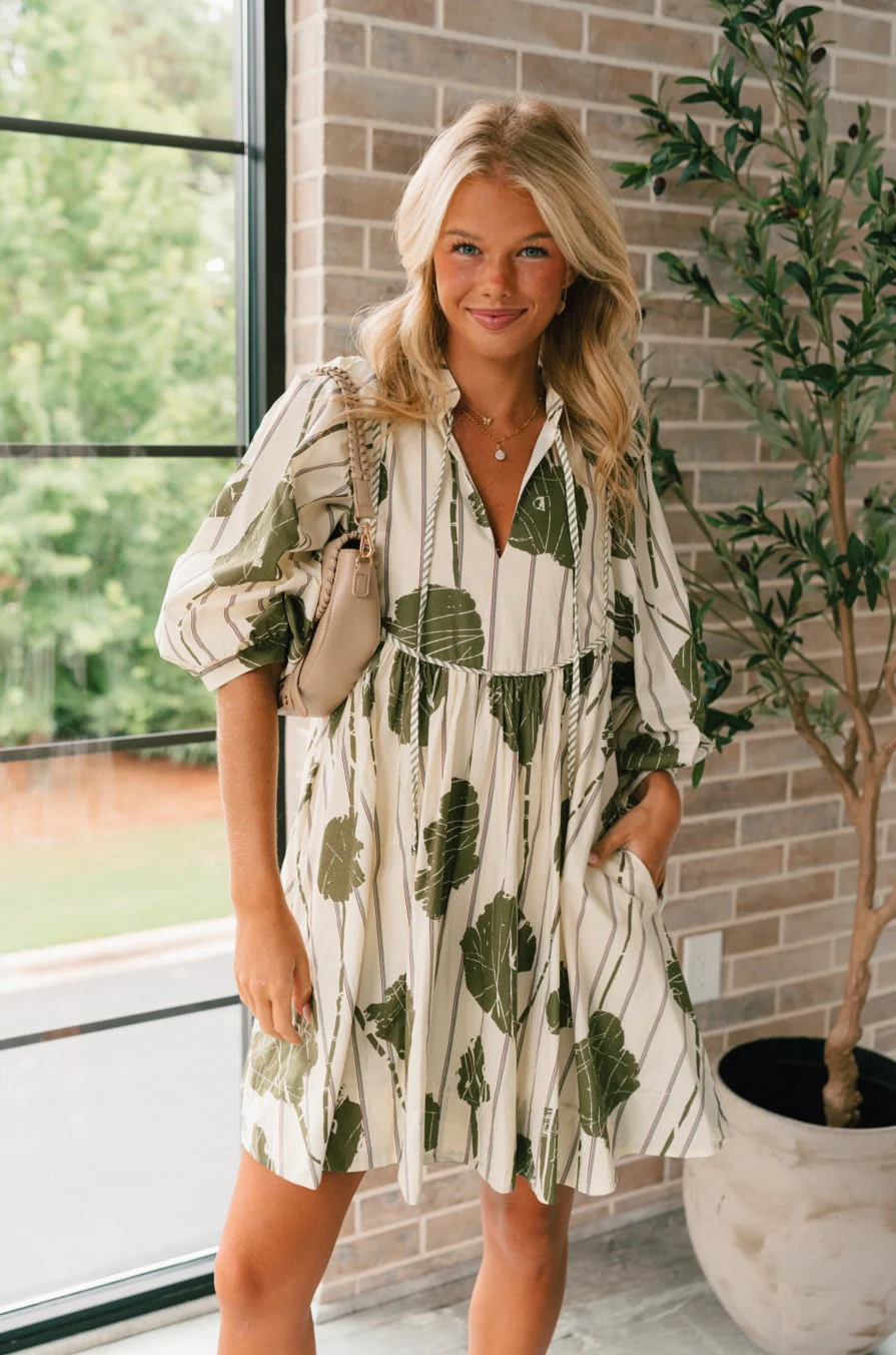 Coraline Cream & Olive Floral Mini Dress