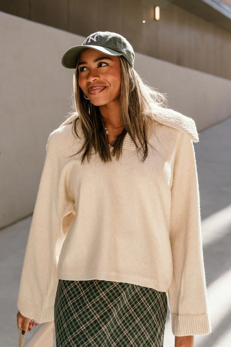 Corinne Cream Collar Long Sleeve Sweater