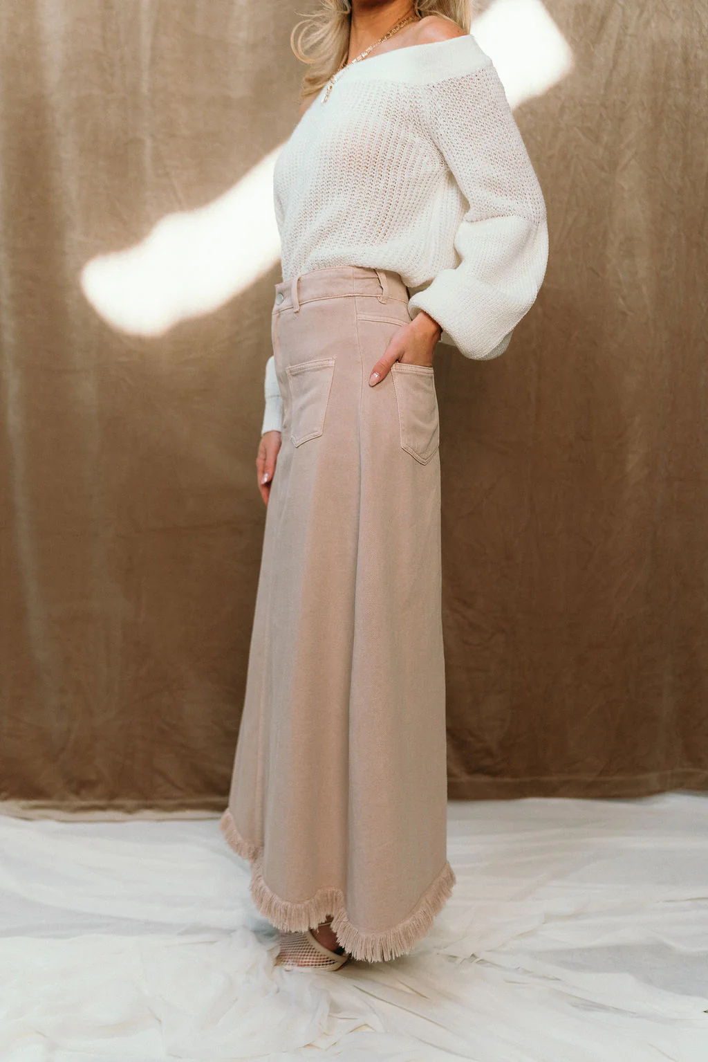 Corinne Mauve Denim Midi Skirt - Image 3