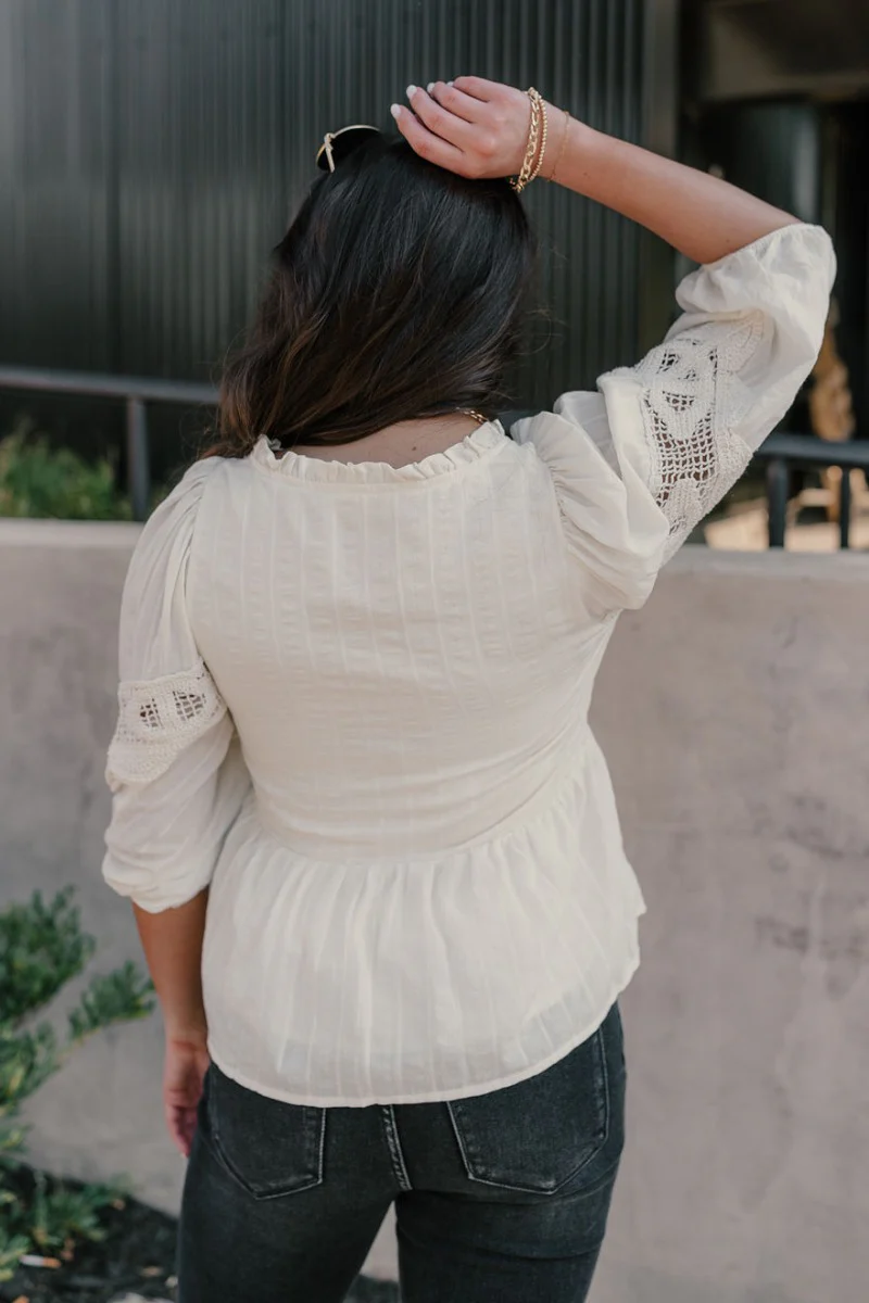 Bethany Cream Crochet Puff Sleeve Top - Image 5