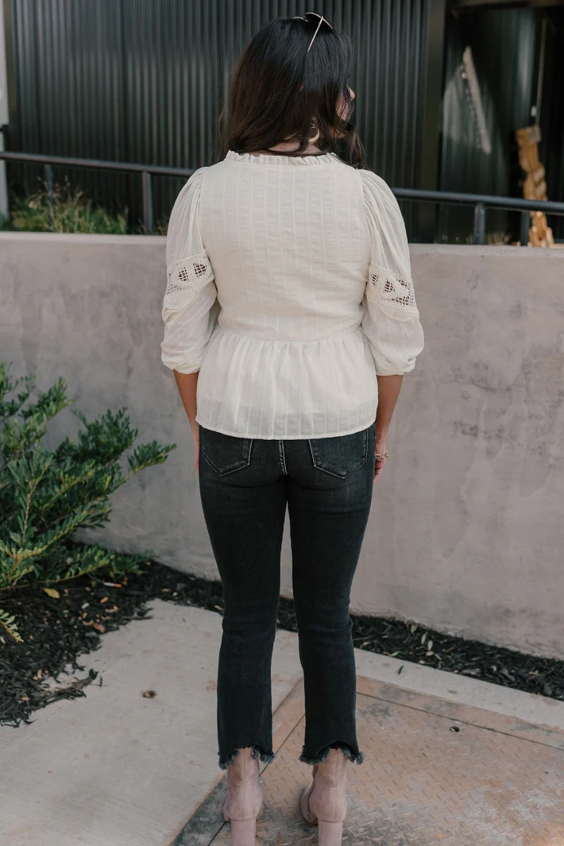 Bethany Cream Crochet Puff Sleeve Top - Image 6