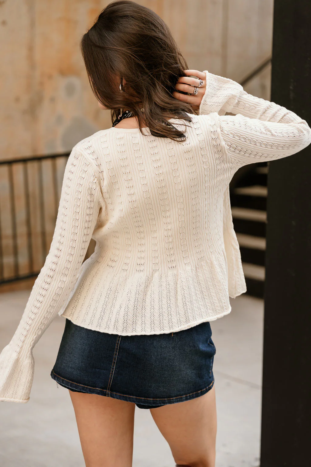 Sydney Cream Knit Flare Tie Cardigan - Image 8