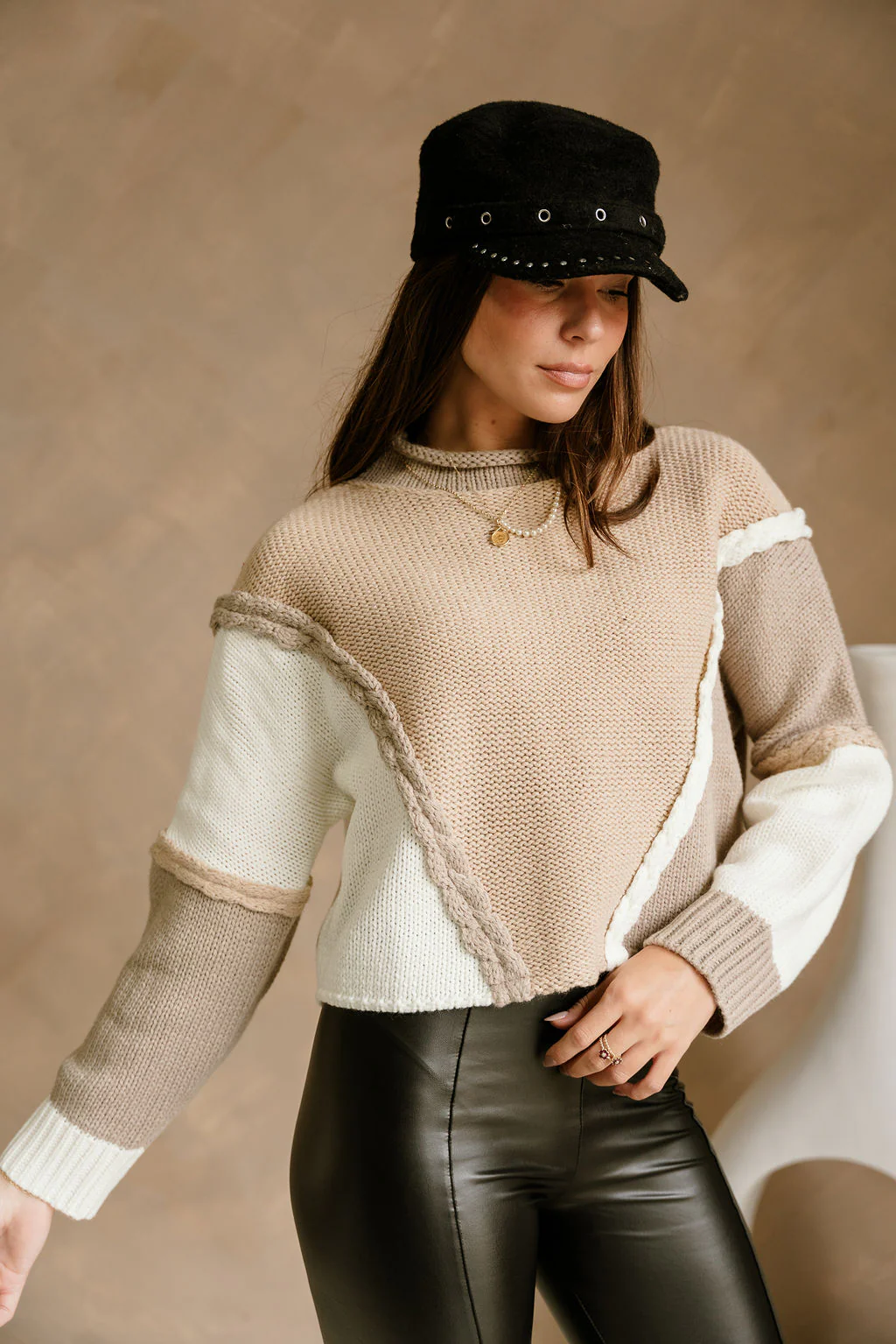 Tessa Taupe Multi Braided Sweater - Image 3