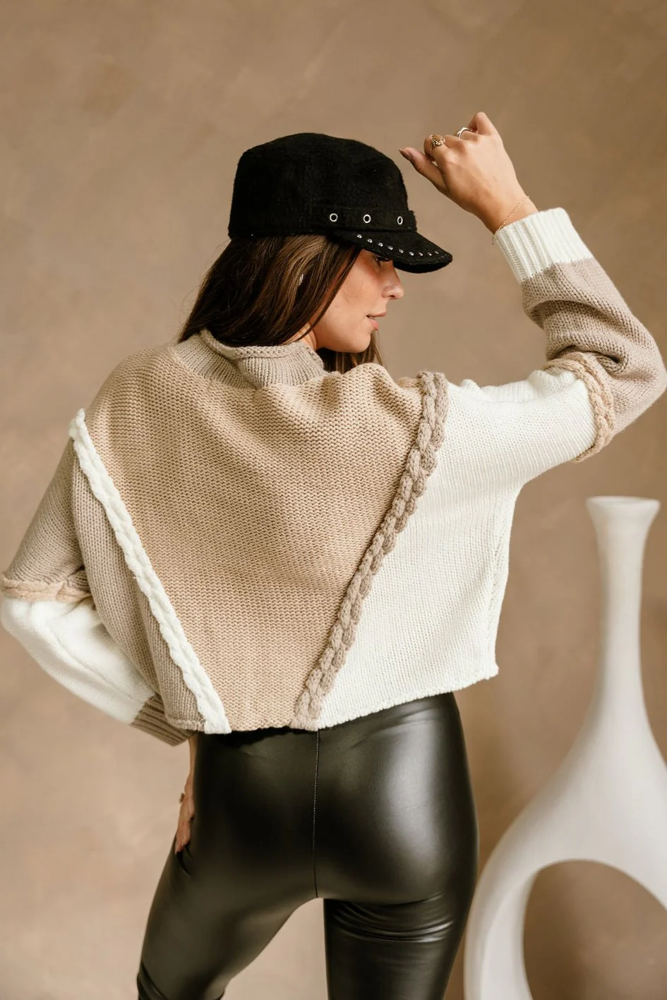 Tessa Taupe Multi Braided Sweater - Image 4