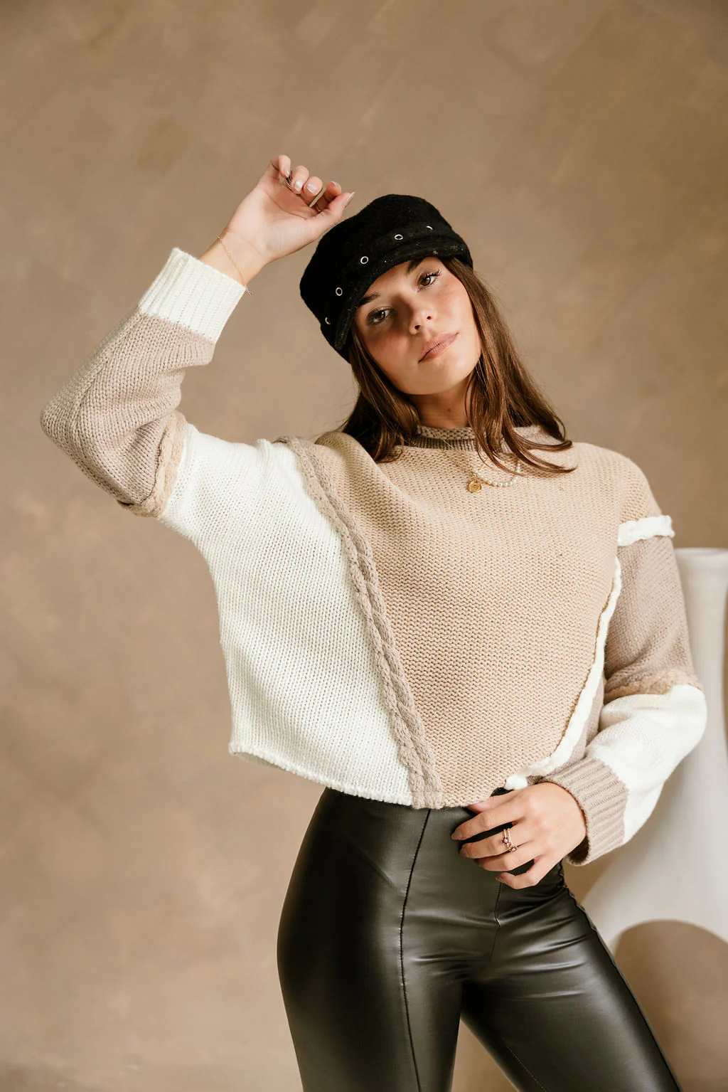 Tessa Taupe Multi Braided Sweater - Image 6