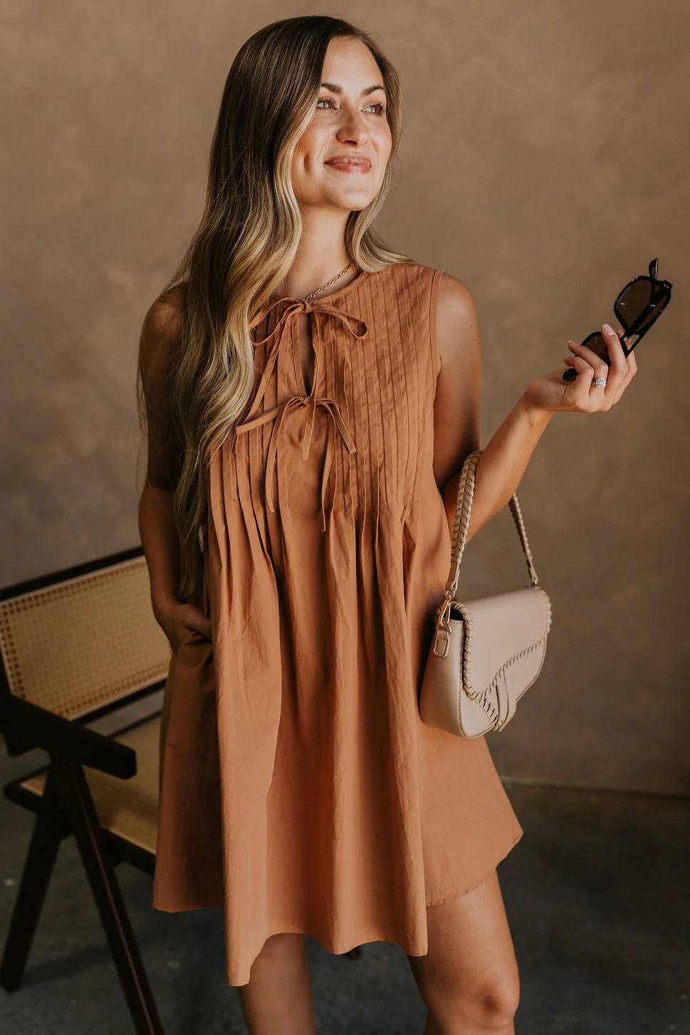 Fay Camel Bows Mini Dress