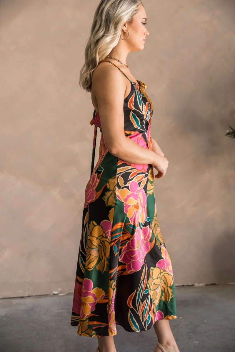 Elise Multi Floral Satin Midi Dress - Image 4
