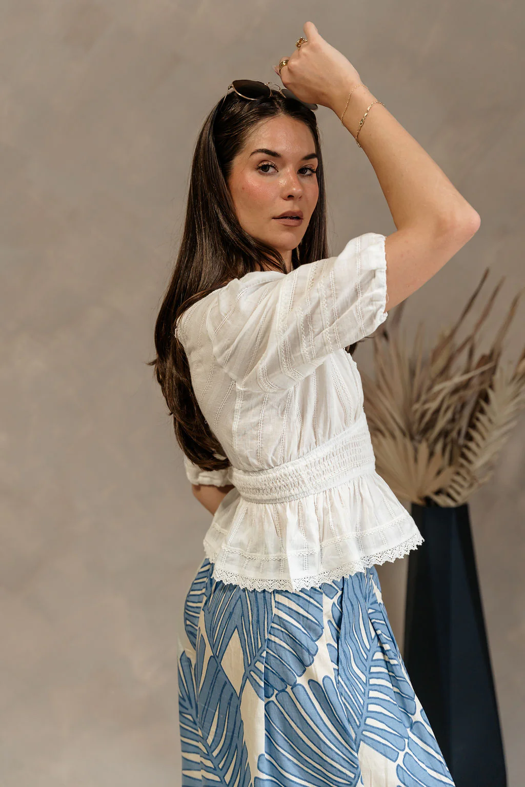 Dahlia White Stitch Lace V-Neckline Top - Image 6