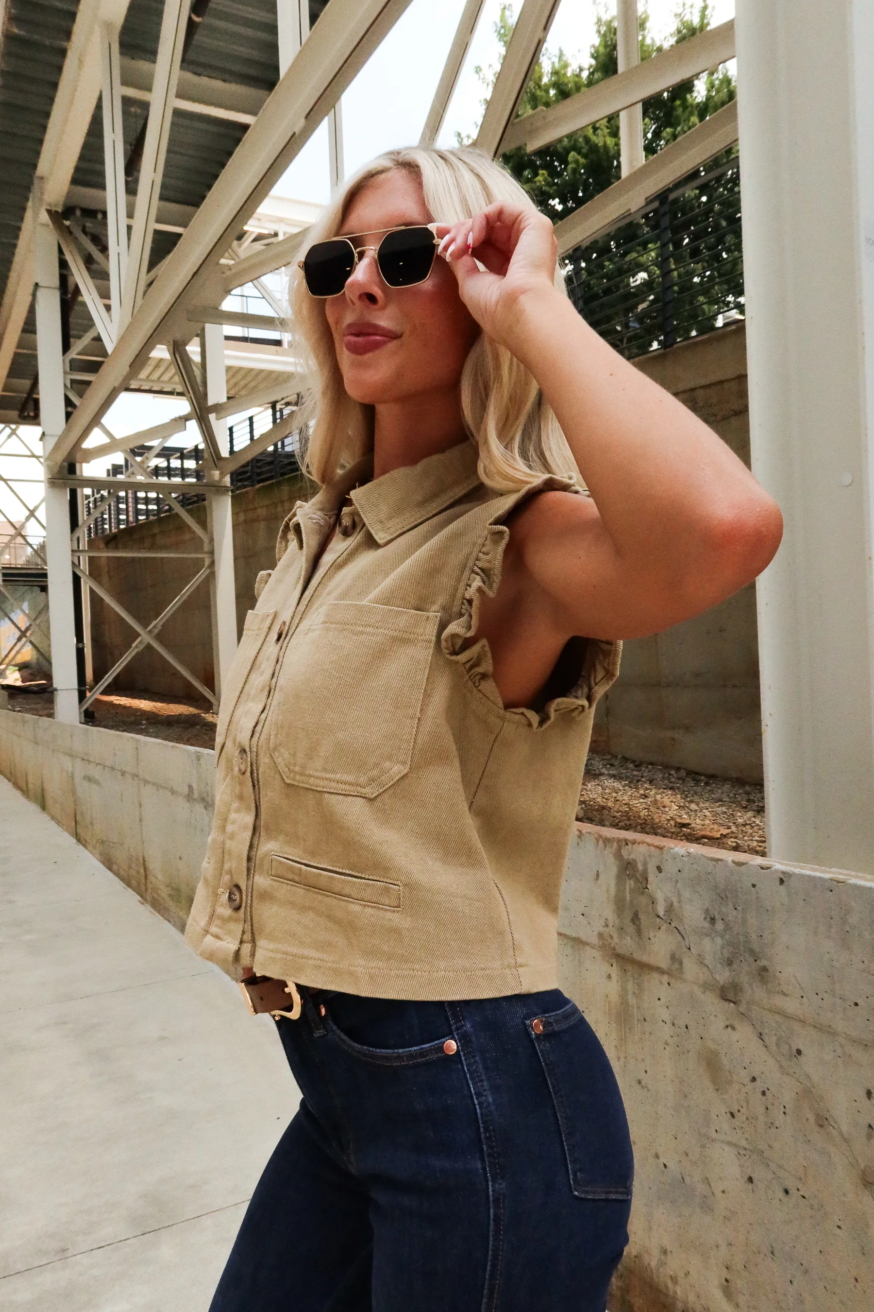 Dakota Taupe Denim Ruffle Vest - Image 3
